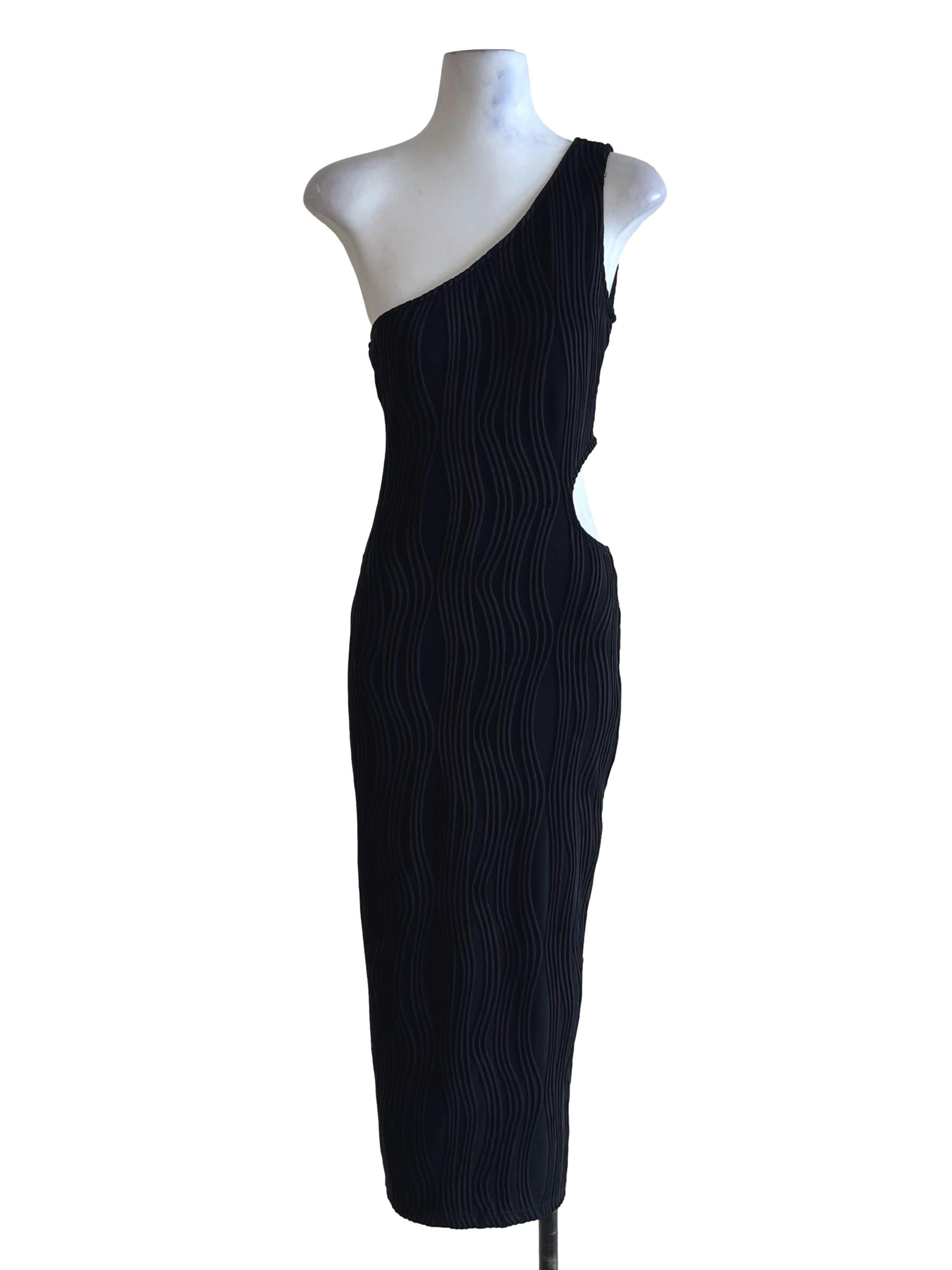 Black Asymmetrical Neckline Sheath Dress