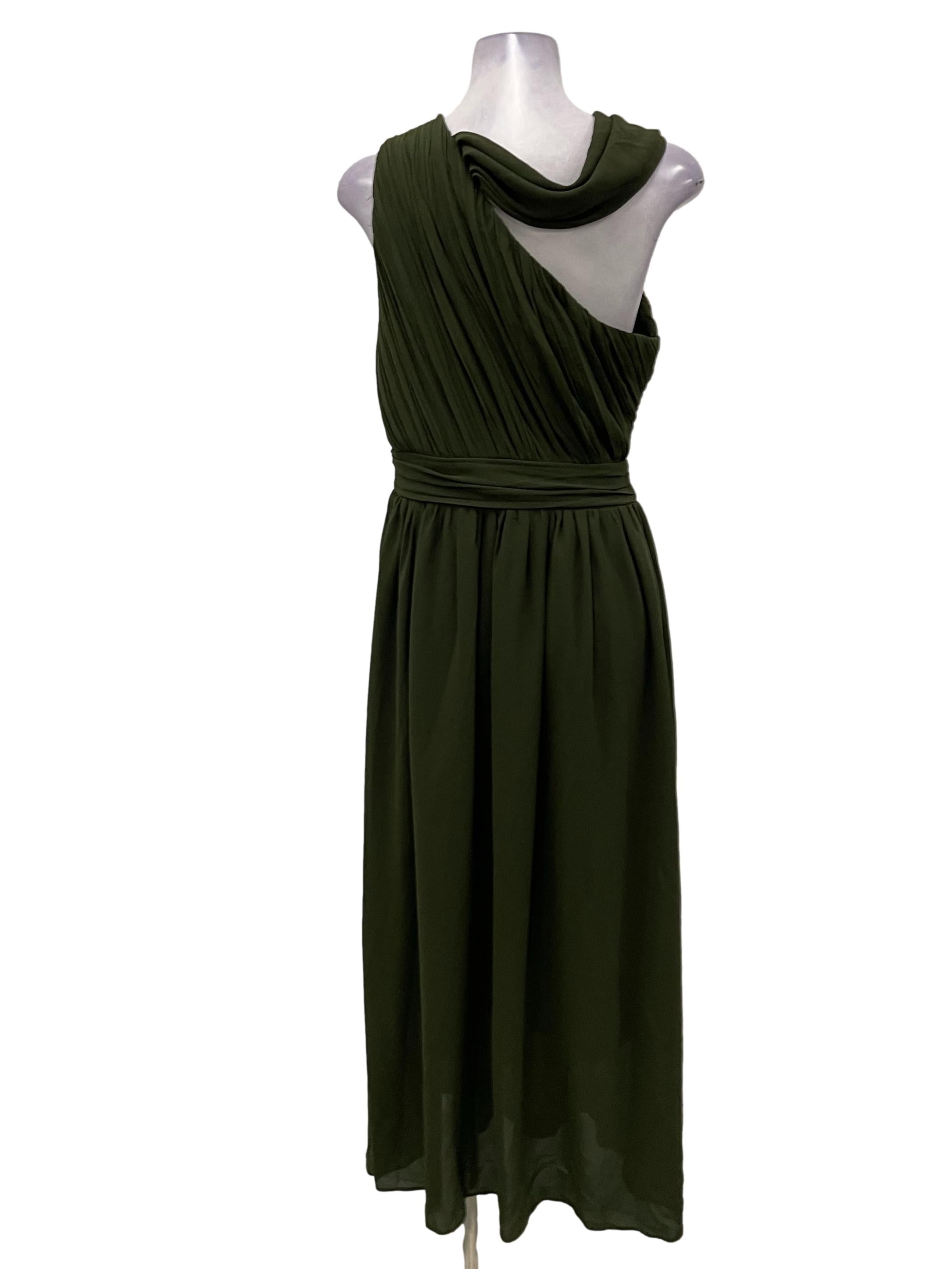 Army Green One Shoulder Pleated Maxi Gown