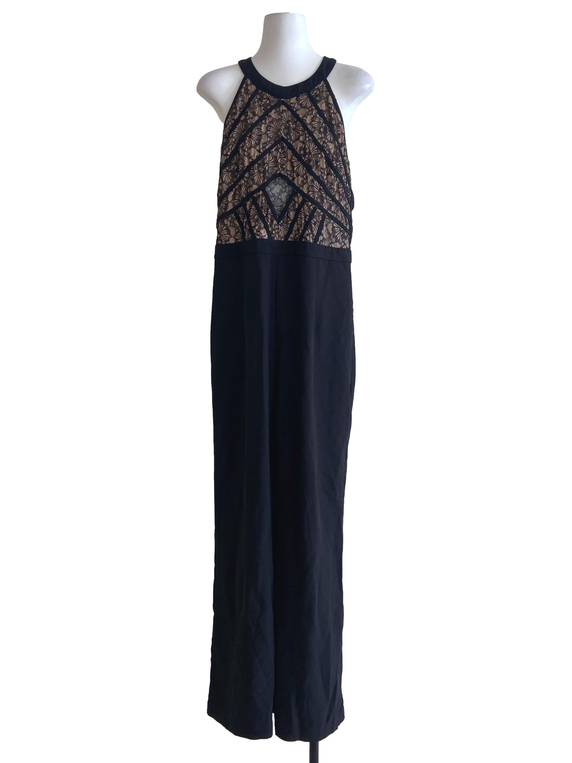 Black Sleeveless Floral Lace Jumpsuit