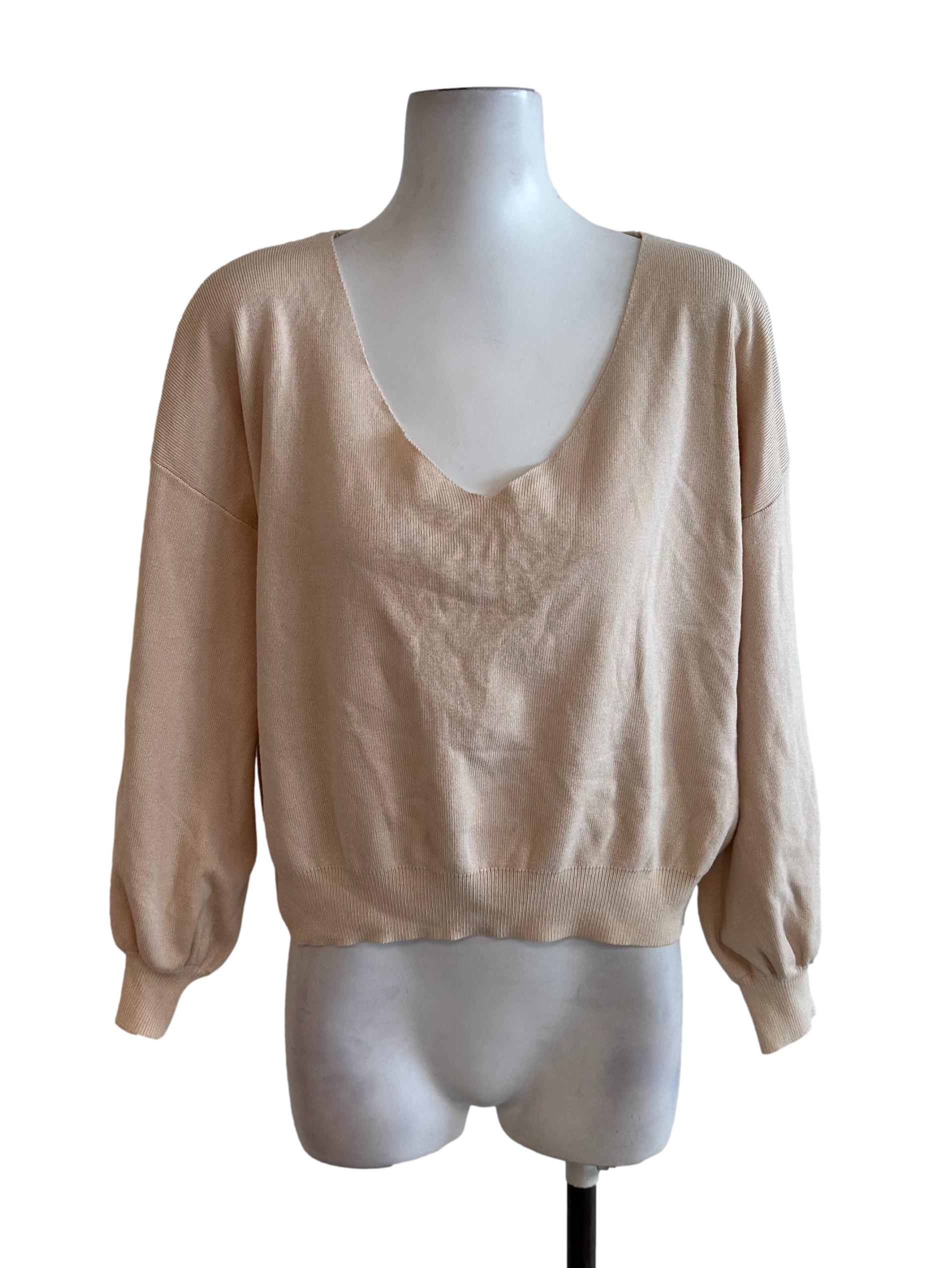 Peach Beige Knit V Neck Top