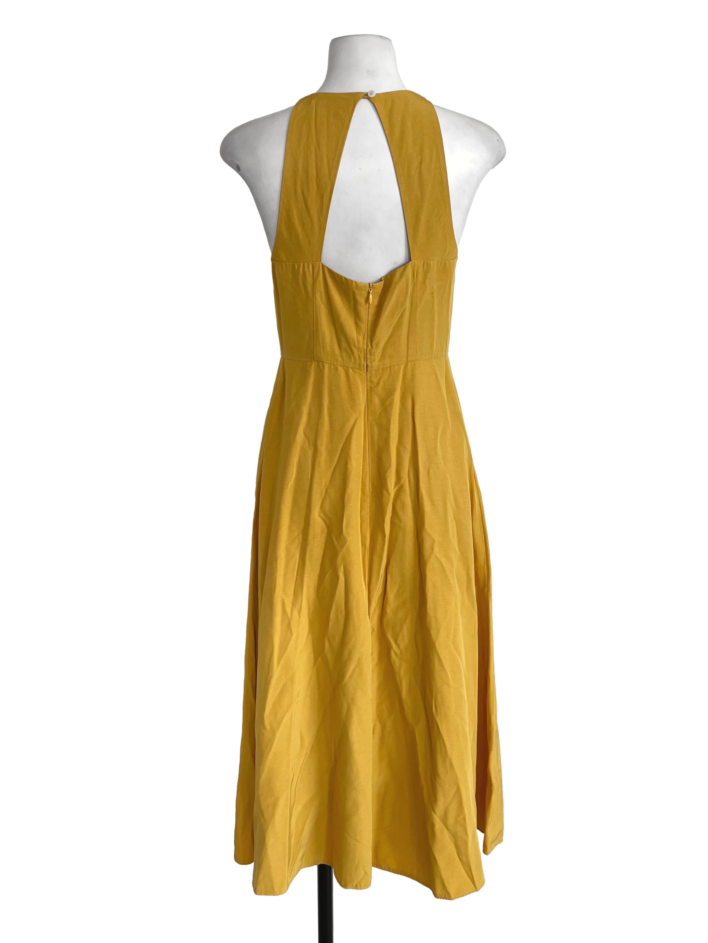 Mango Yellow Open Back A-Line Dress