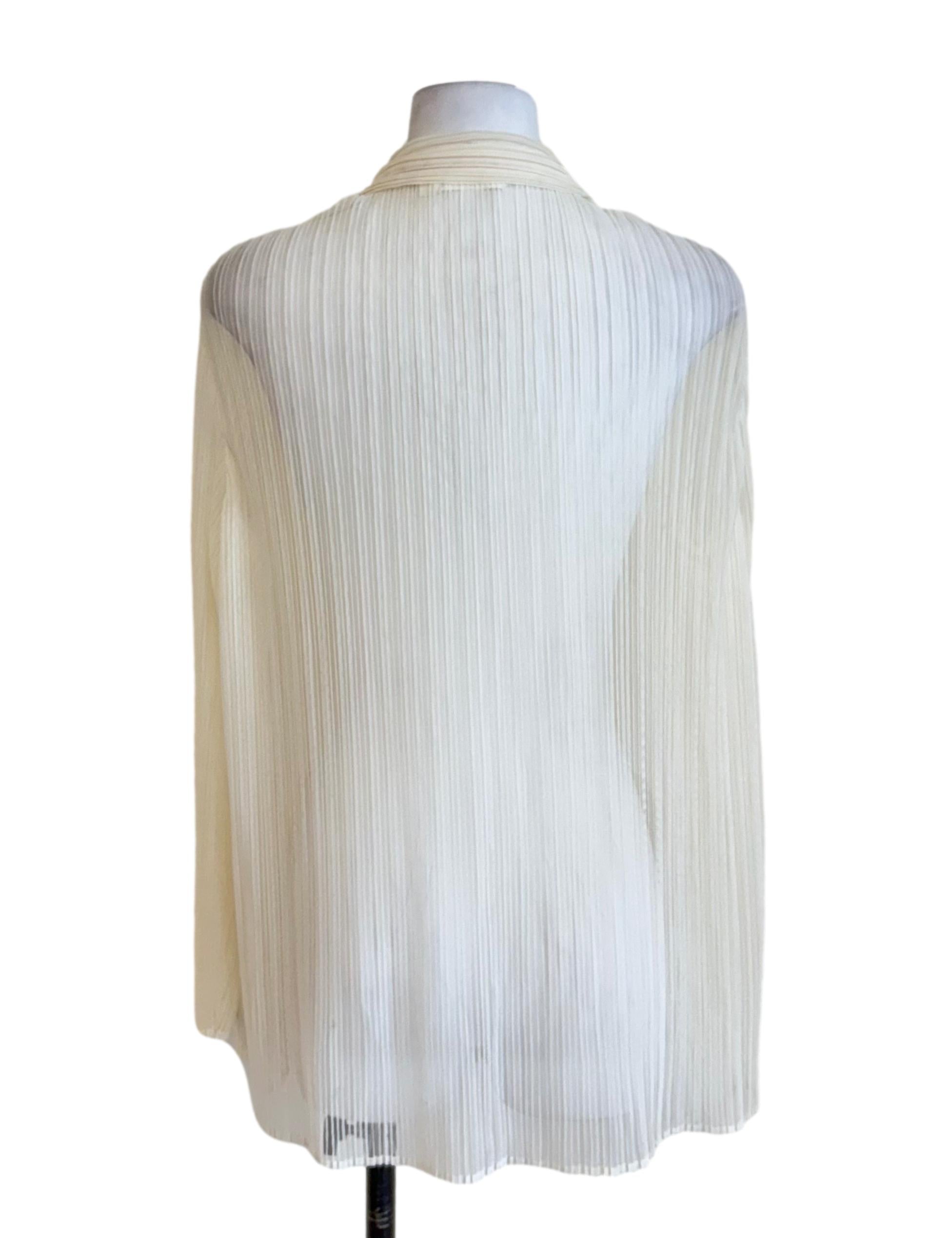 Cream White Accordion Mesh Sheer Shirt LB