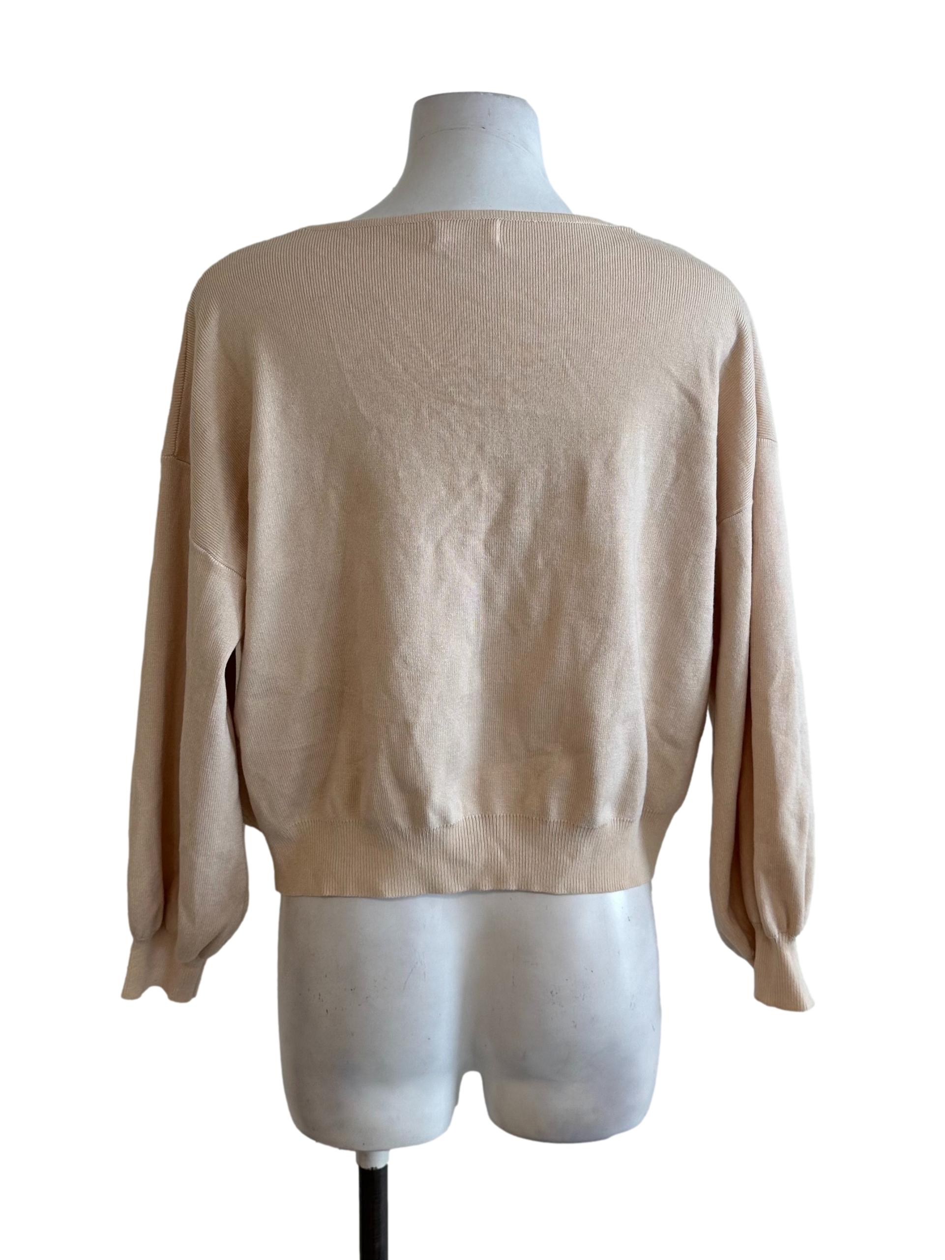Peach Beige Knit V Neck Top