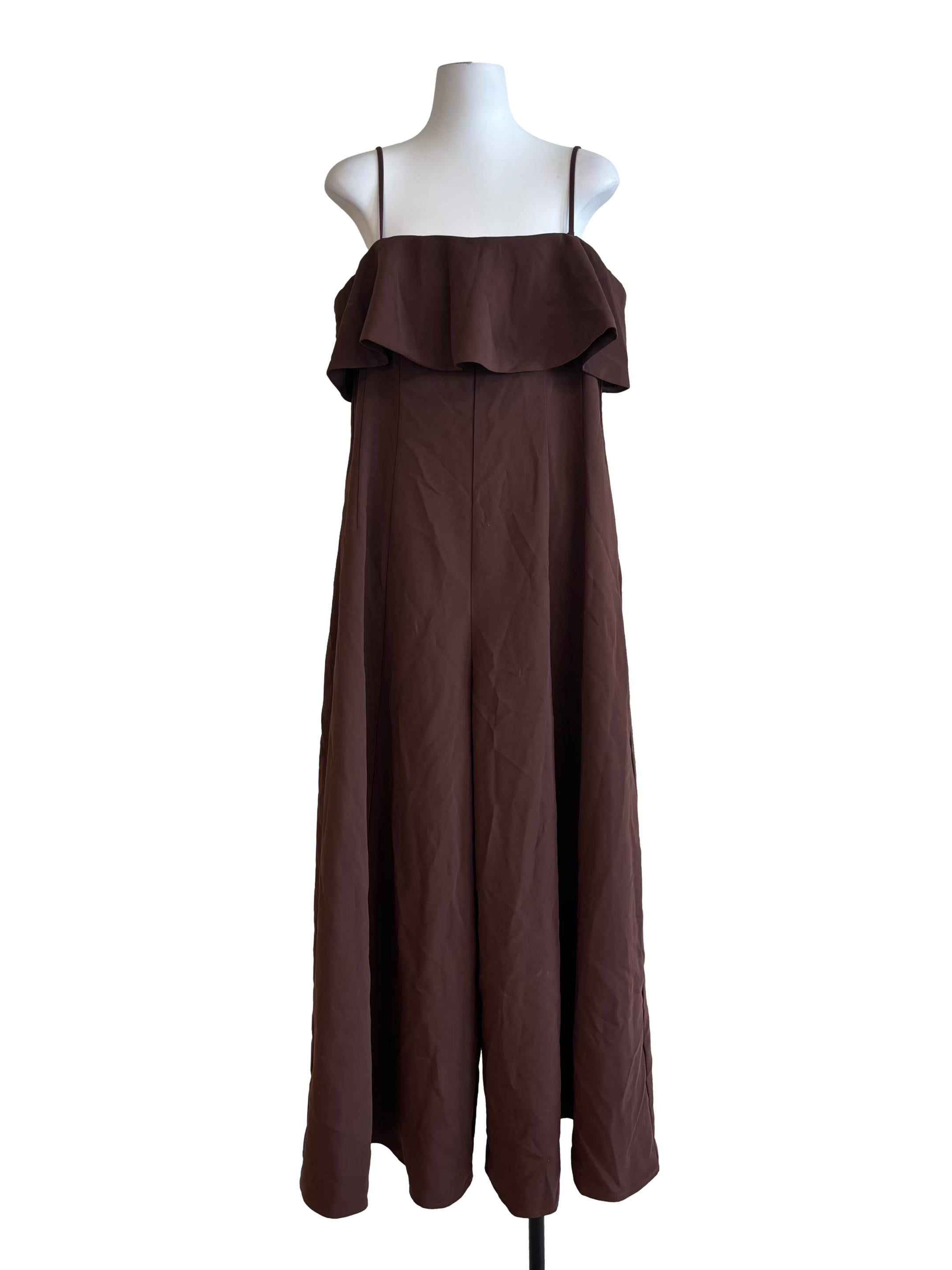 Mocha Brown Spaghetti Strap Wide Jumpsuit
