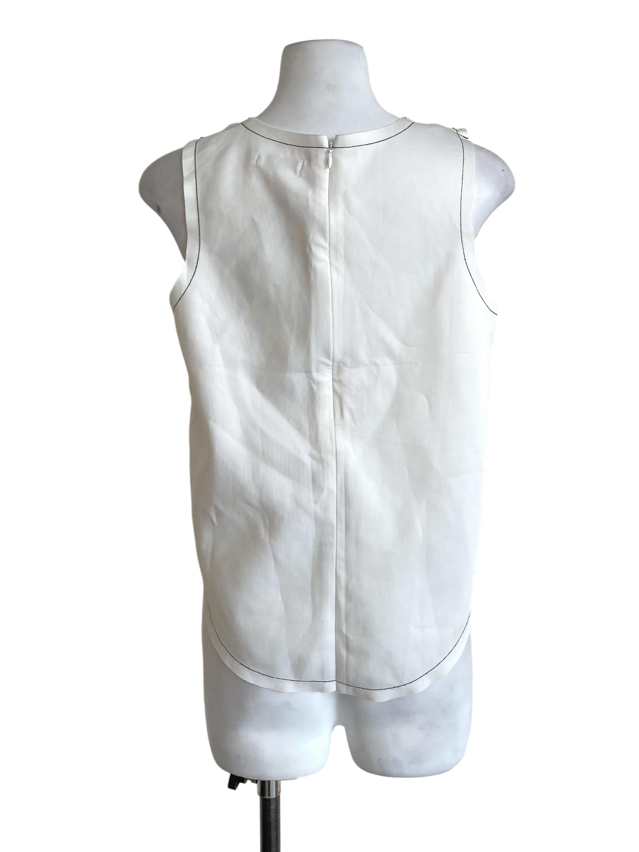 White Contrast Stitch Tunic Top