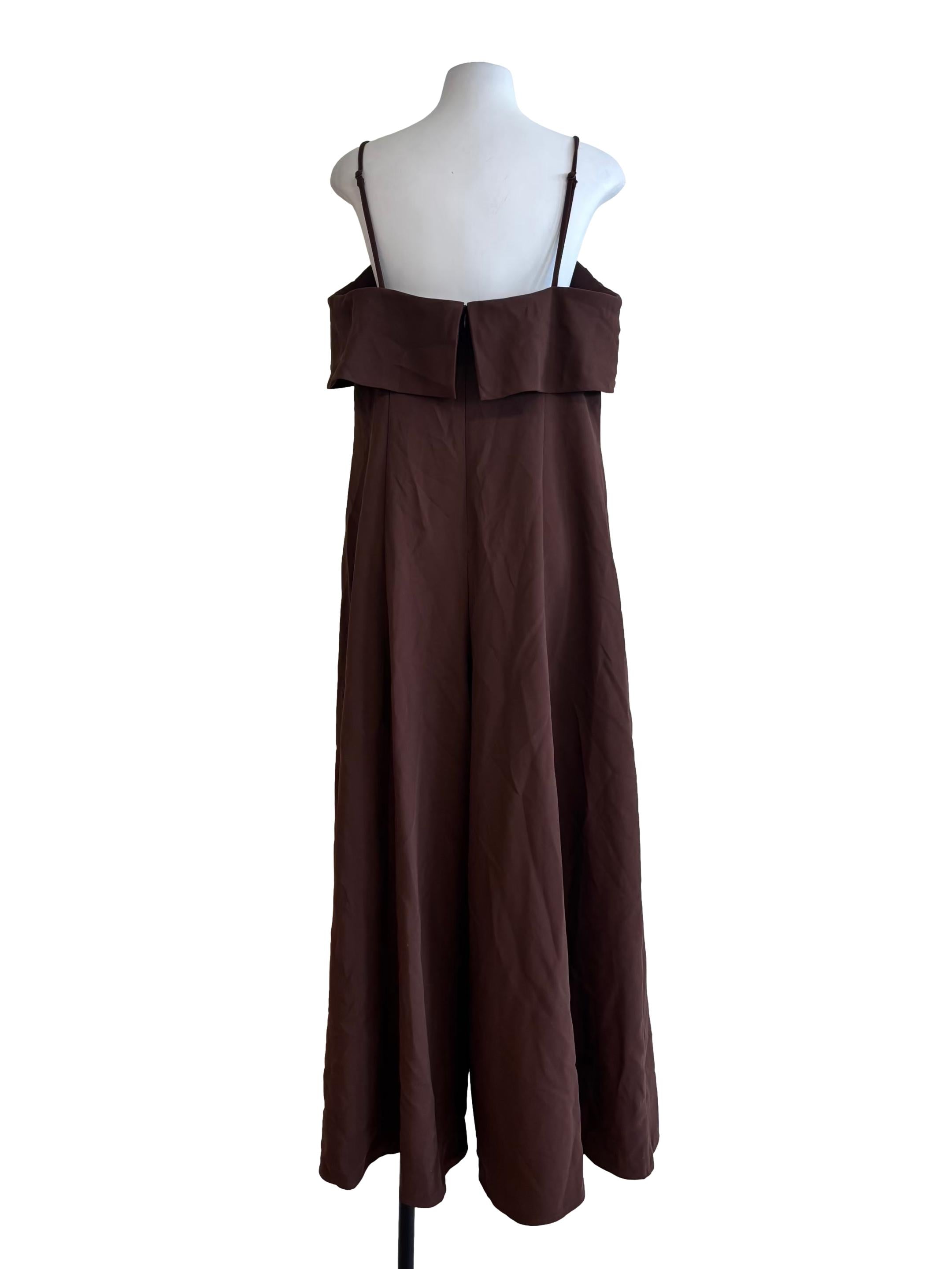 Mocha Brown Spaghetti Strap Wide Jumpsuit
