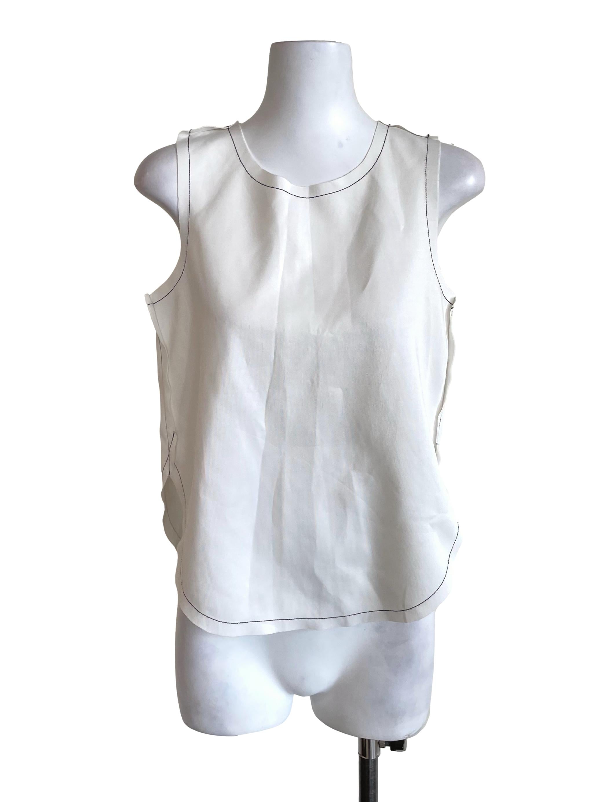 White Contrast Stitch Tunic Top