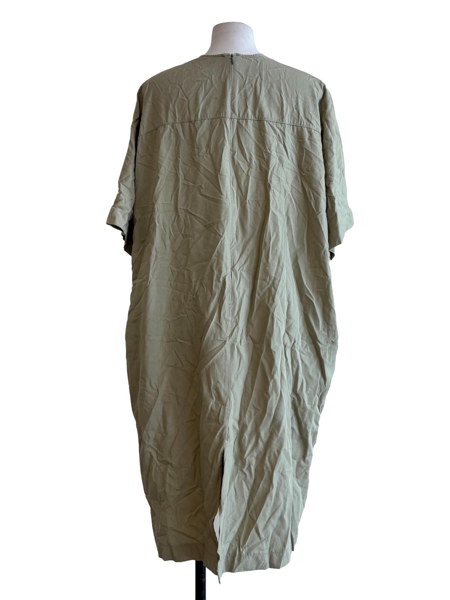 Sage Green V-Neck Cotton Straight Dress