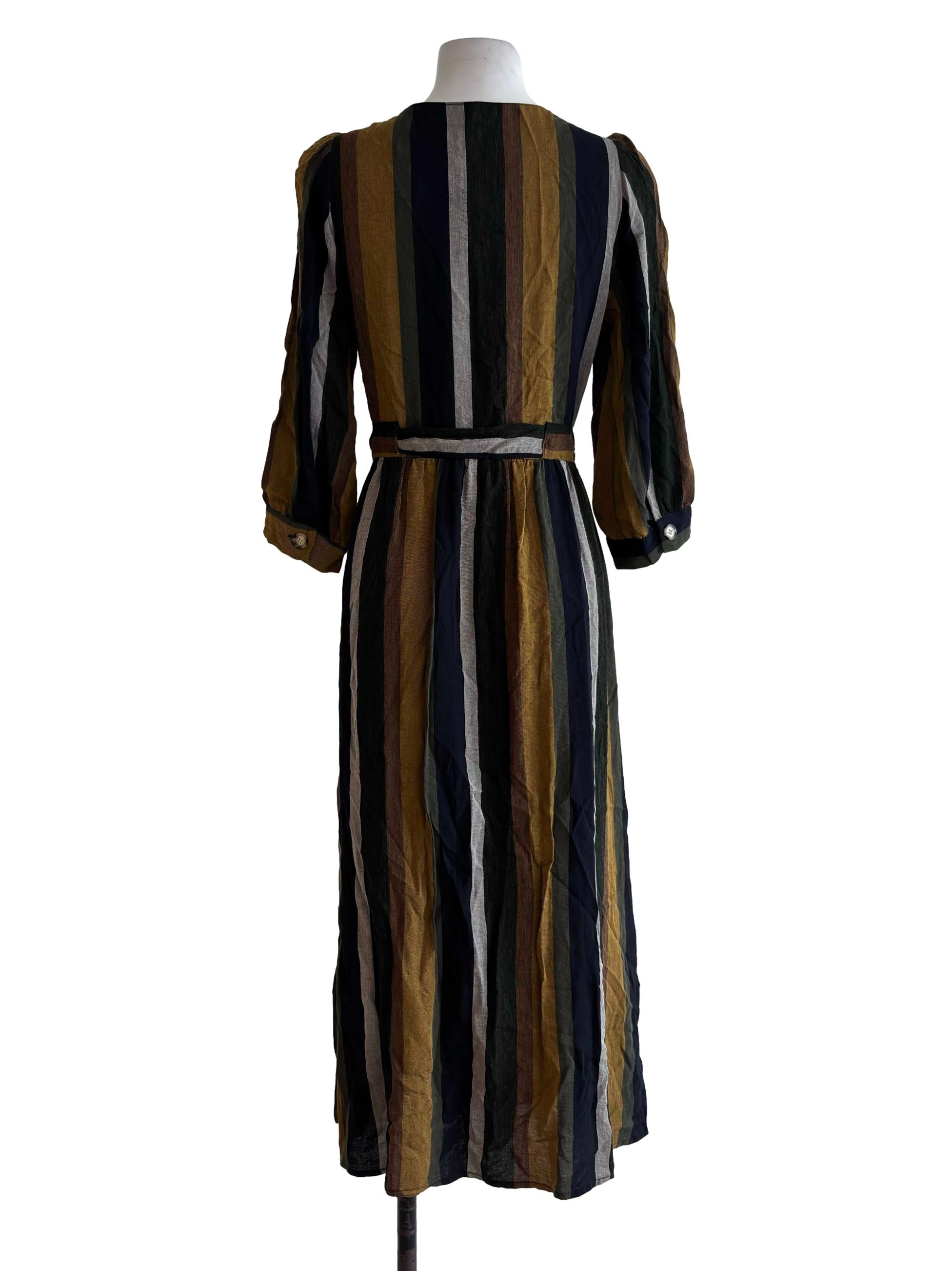 Multicolor Stripes Belted Button Front Dress