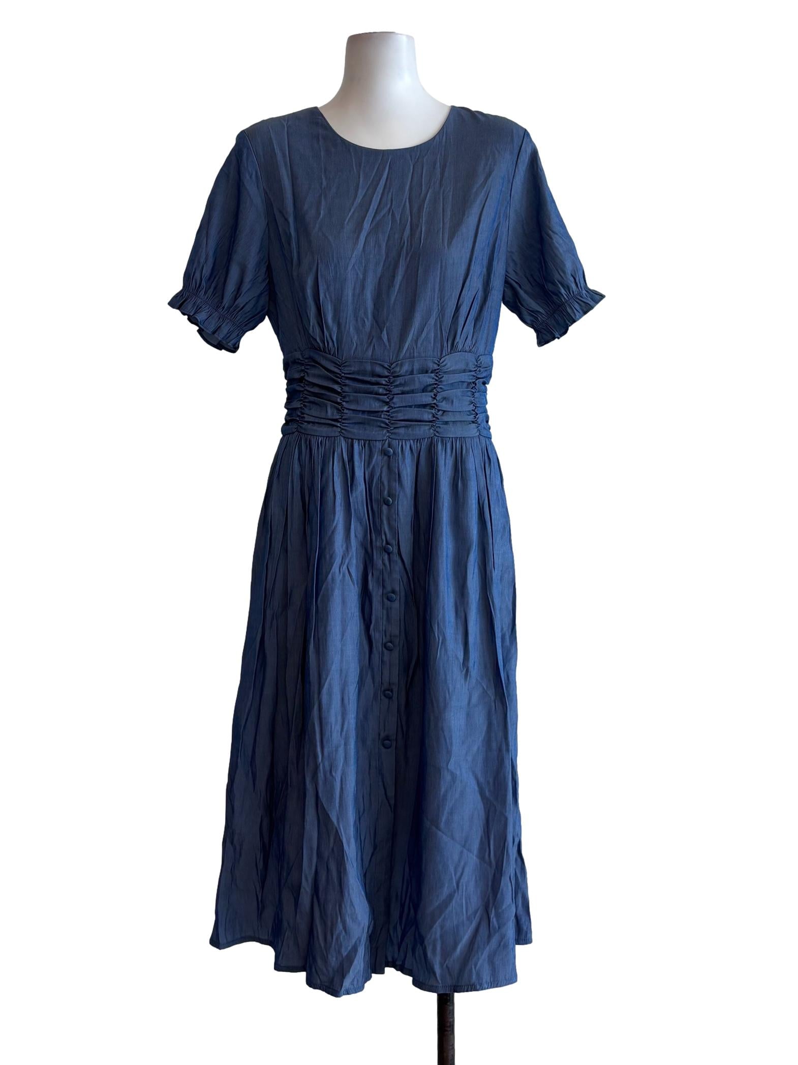 Lapis Blue Short Sleeve Cotton Dress