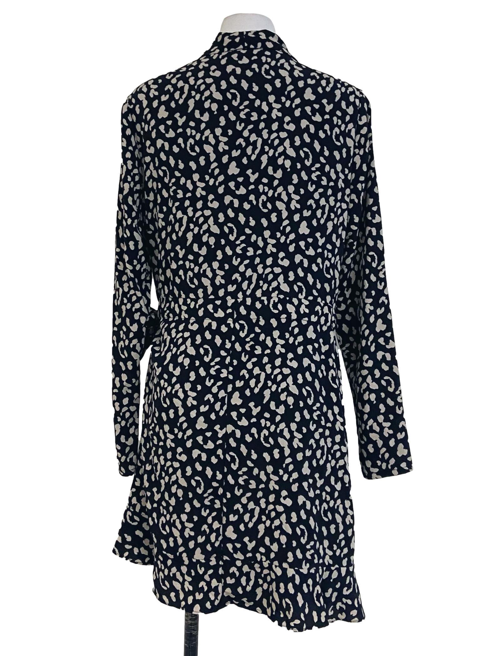 Black & Beige Dot Wrap Ruffled Romper