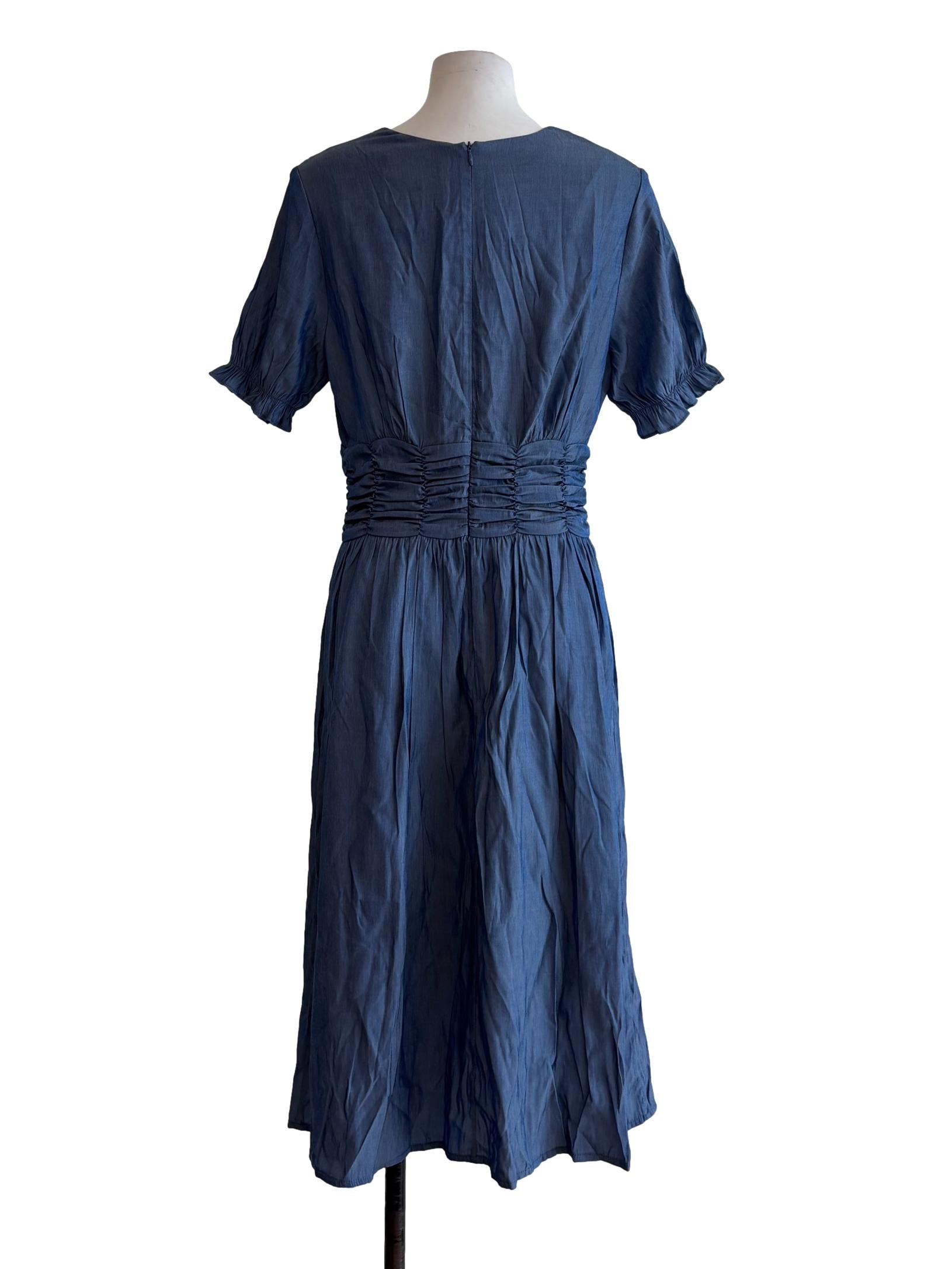 Lapis Blue Short Sleeve Cotton Dress
