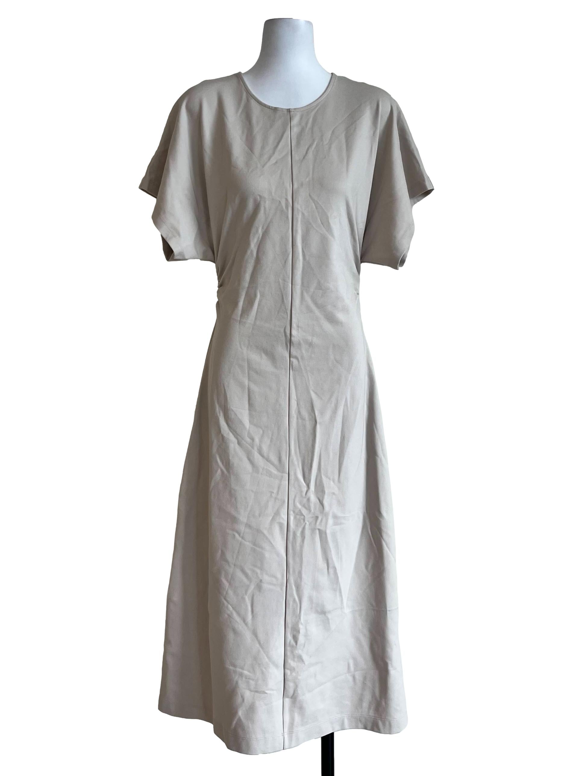 Cream Plain Round Neck Dress
