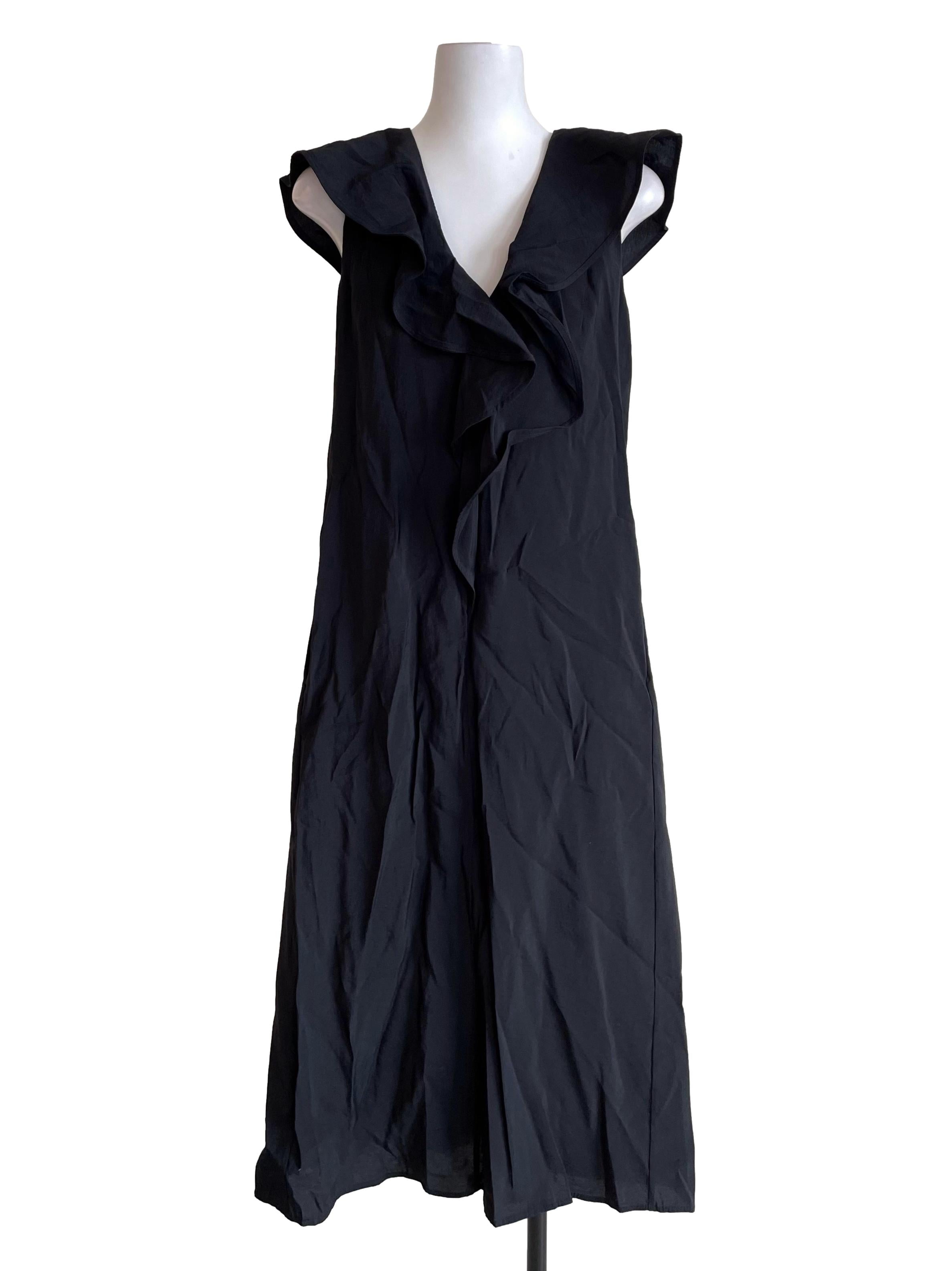 Coal Black Ruffled Sleeveless Dress