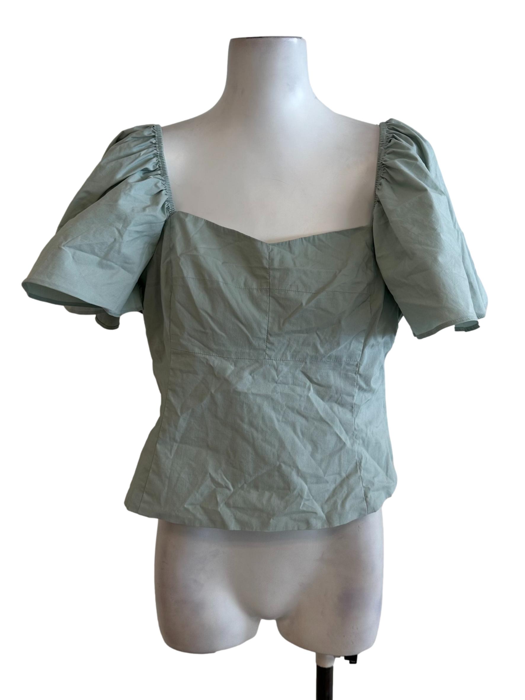 Dusty Green Square Neck Fitted Top