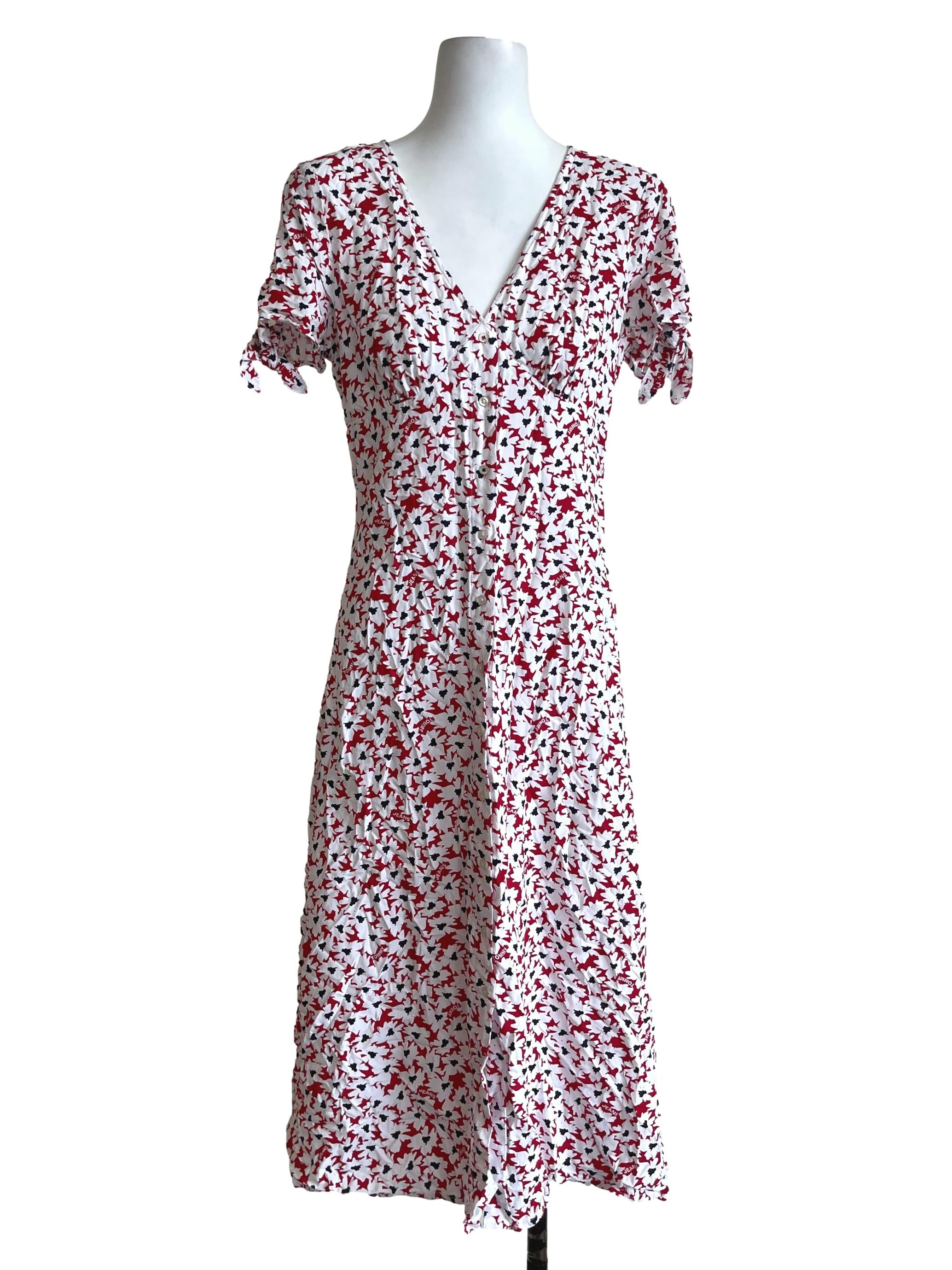 Red Floral Button Dress
