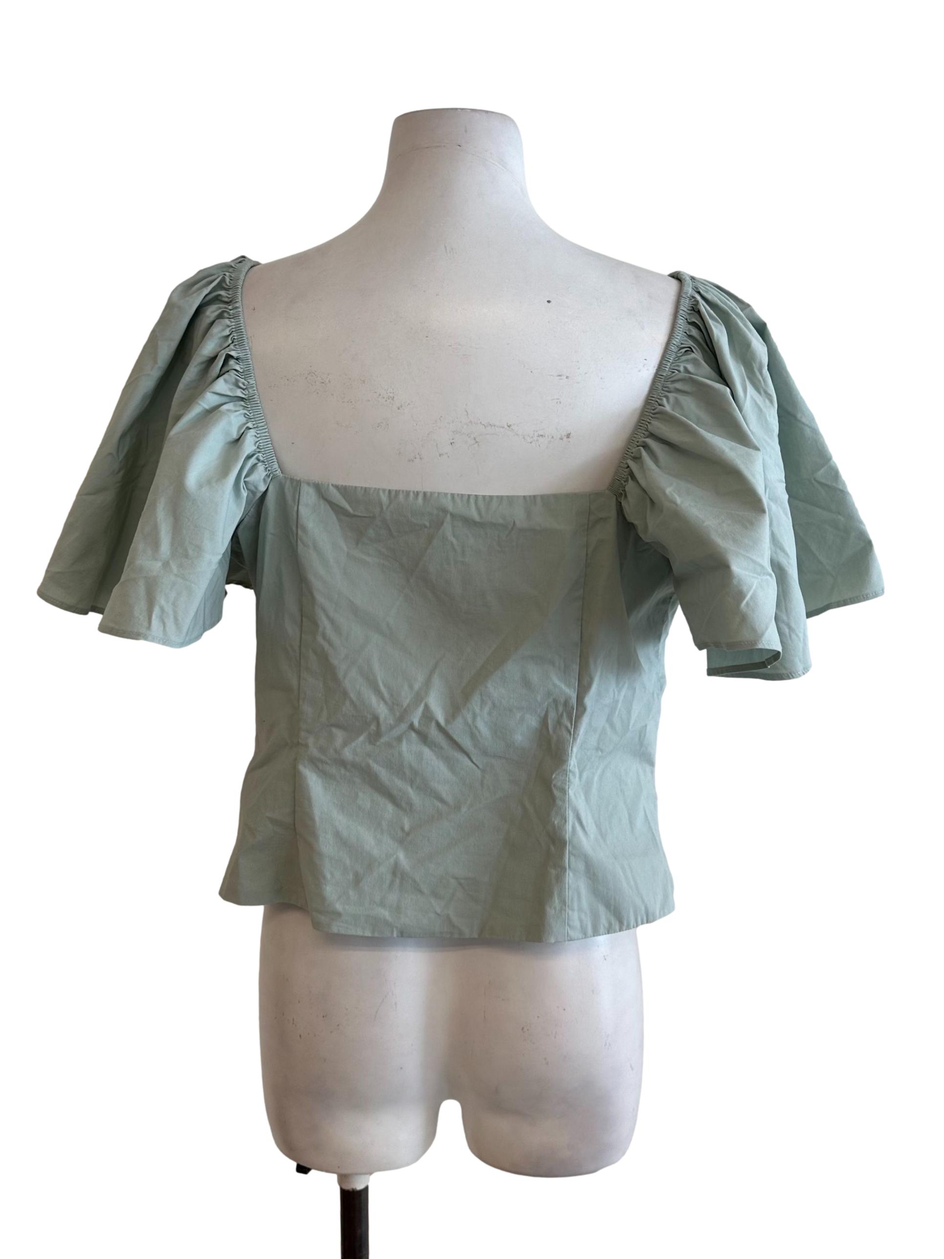 Dusty Green Square Neck Fitted Top