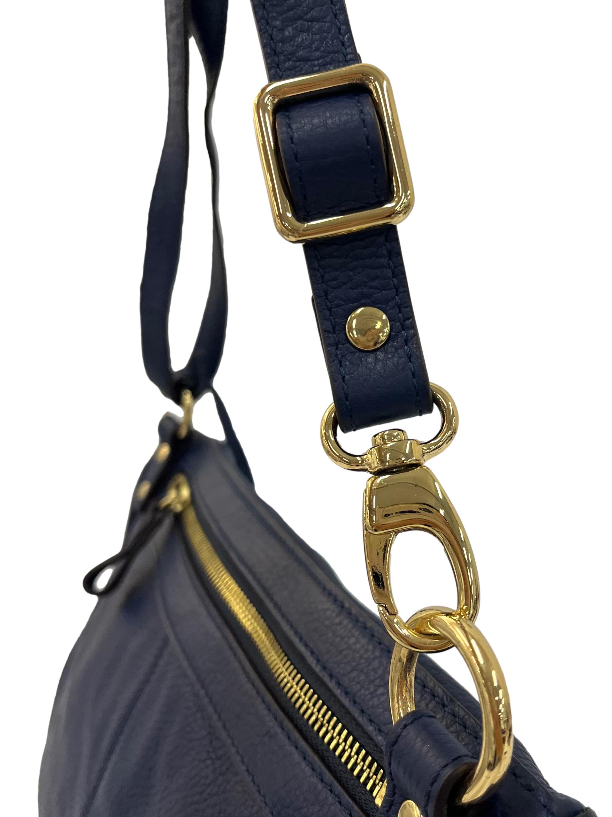 Navy Shoulder Leather Crossbody Bag