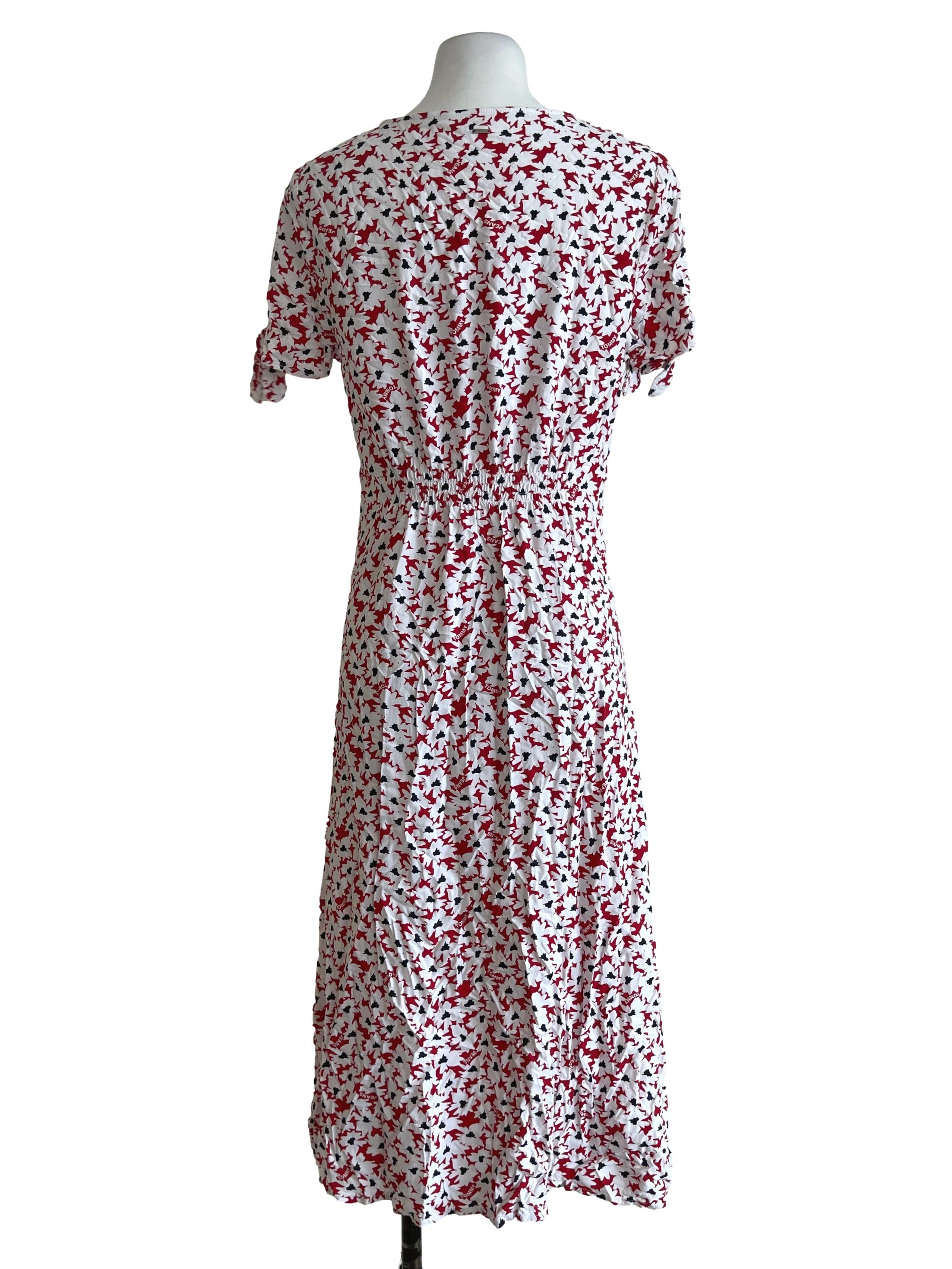 Red Floral Button Dress