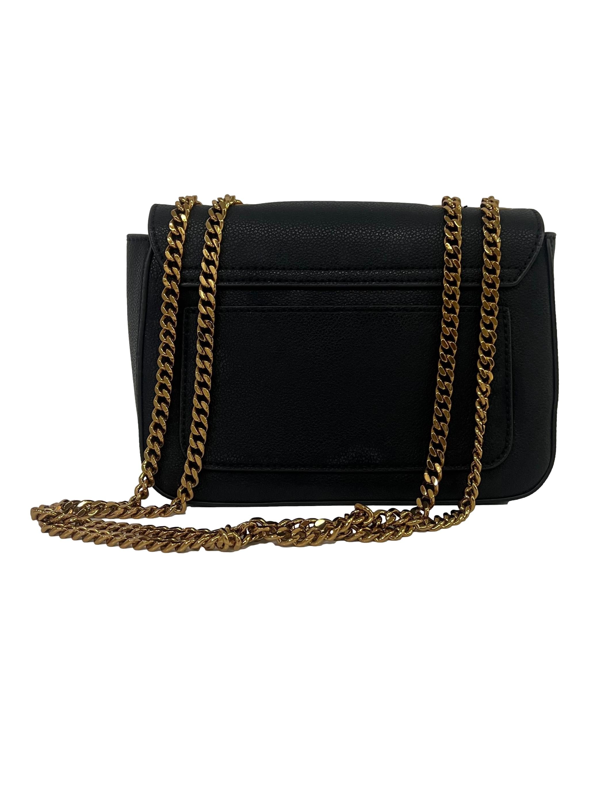 Black Push-Lock Chain Hand Bag