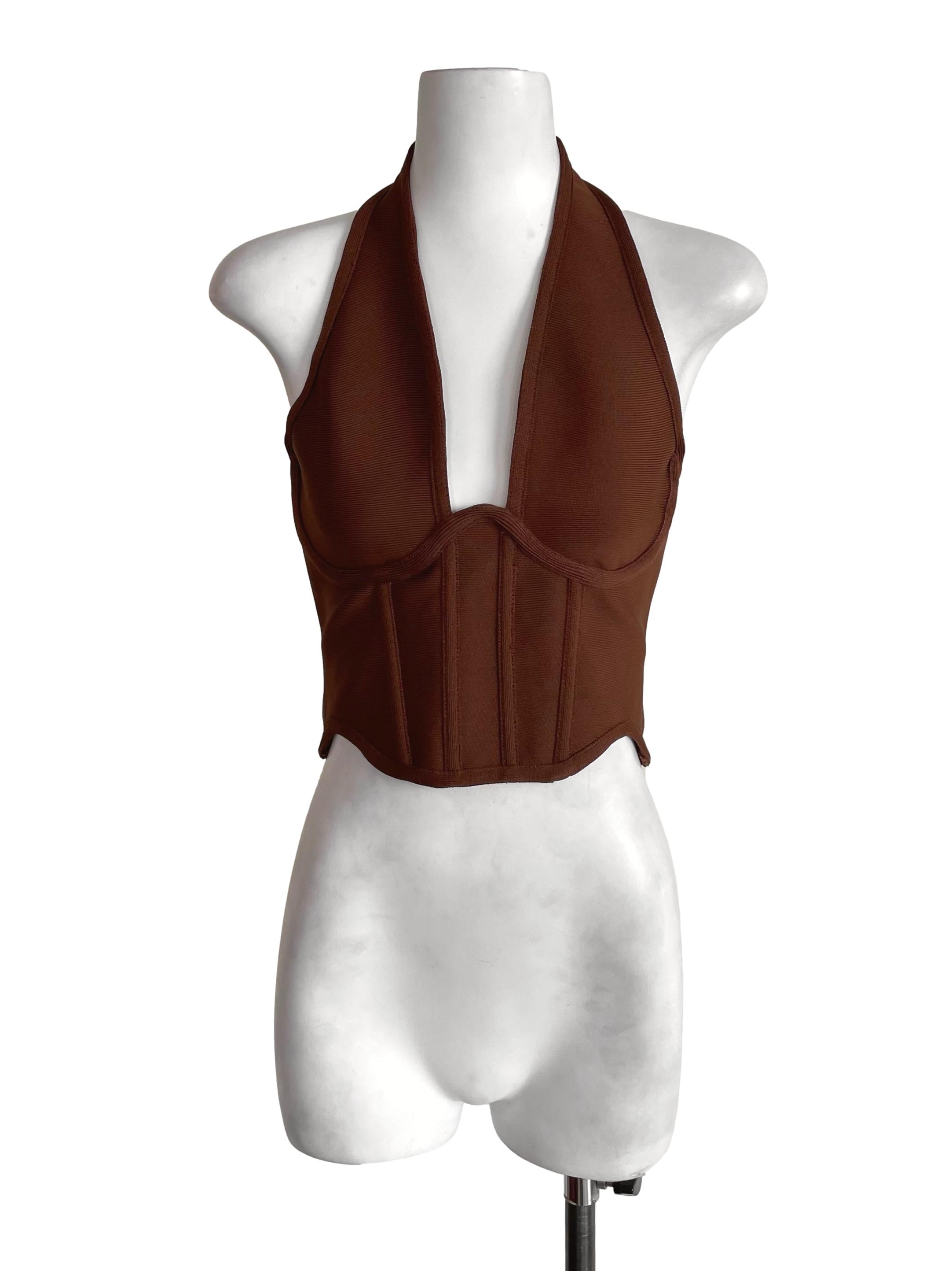 Pecan Brown Halter Neck Corset Top