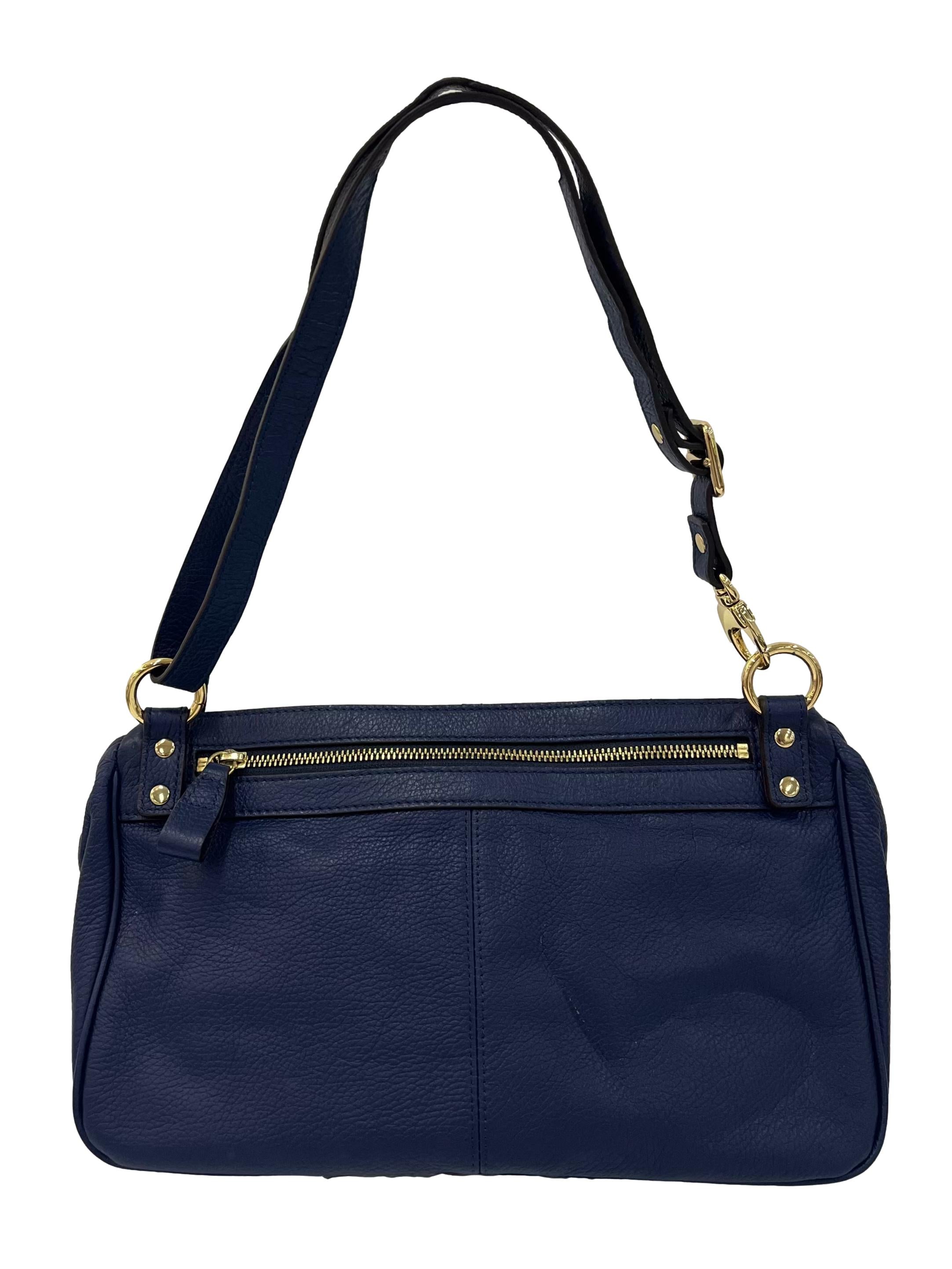 Navy Shoulder Leather Crossbody Bag
