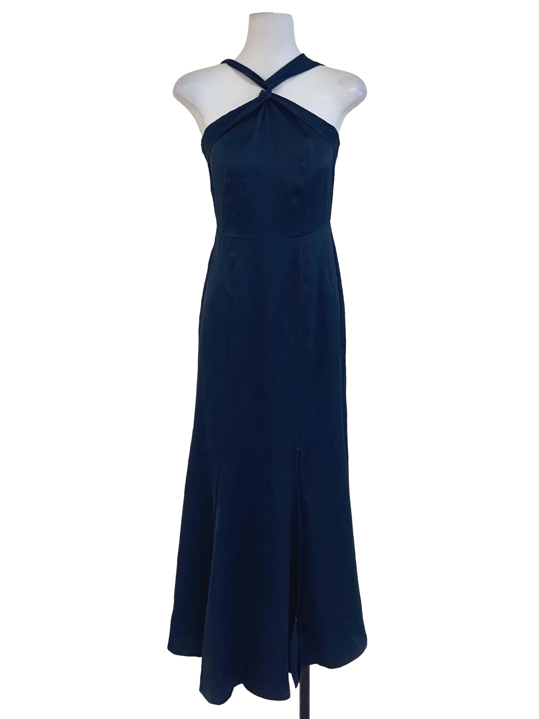 Navy Blue Slit Empire Dress