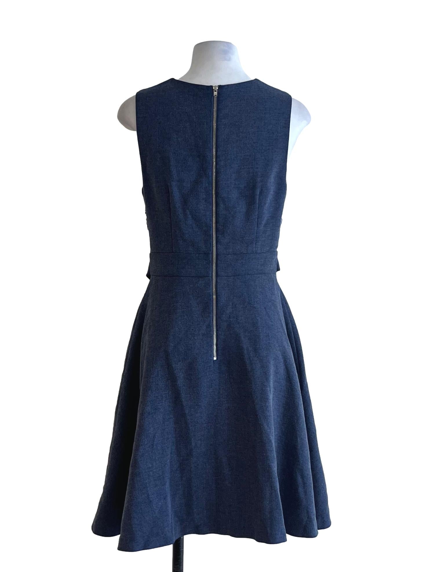 Blue Jewel Neckline A-Line Dress