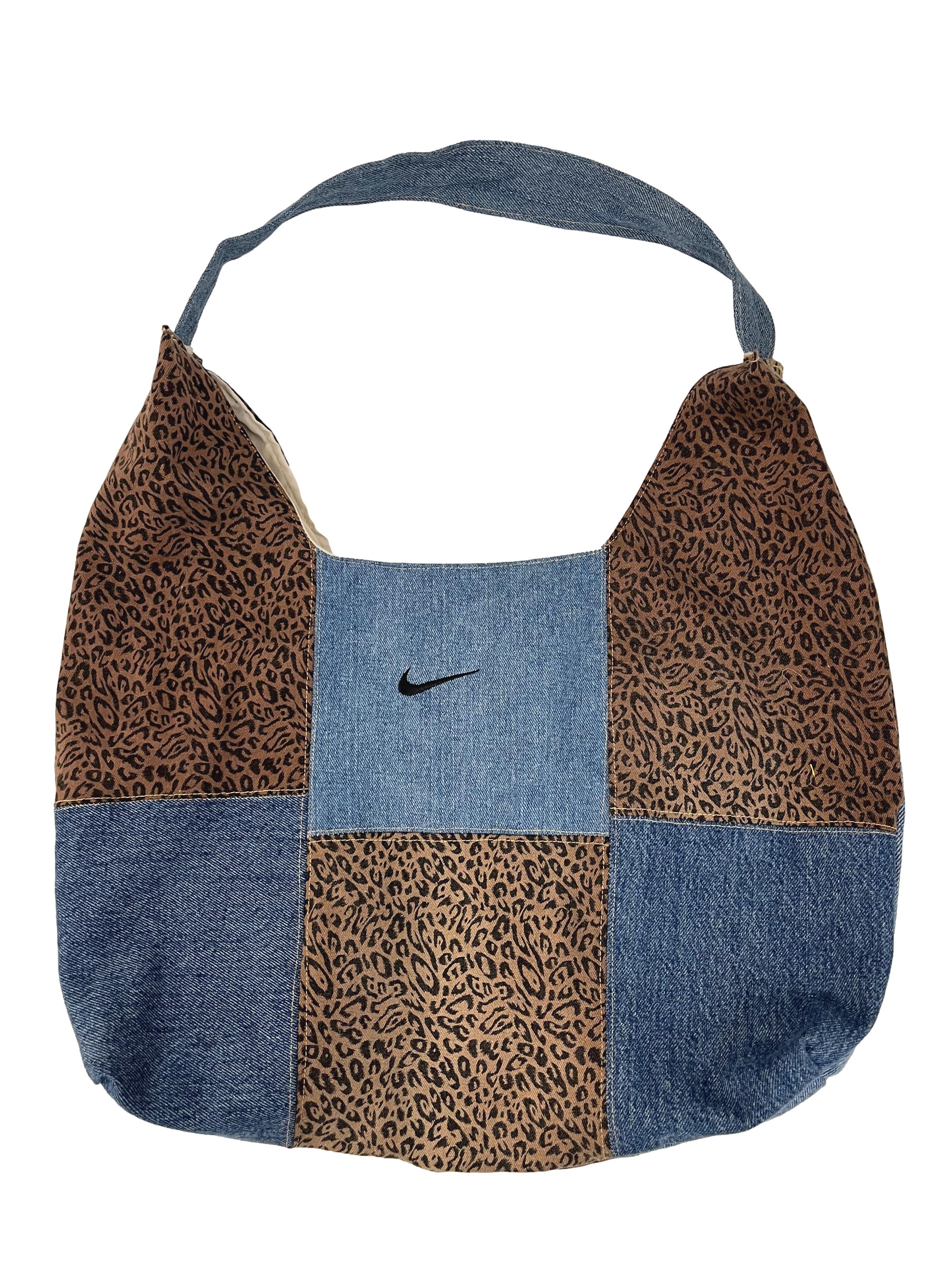Brown Leopard Print Denim Reworked Shoulder Bag