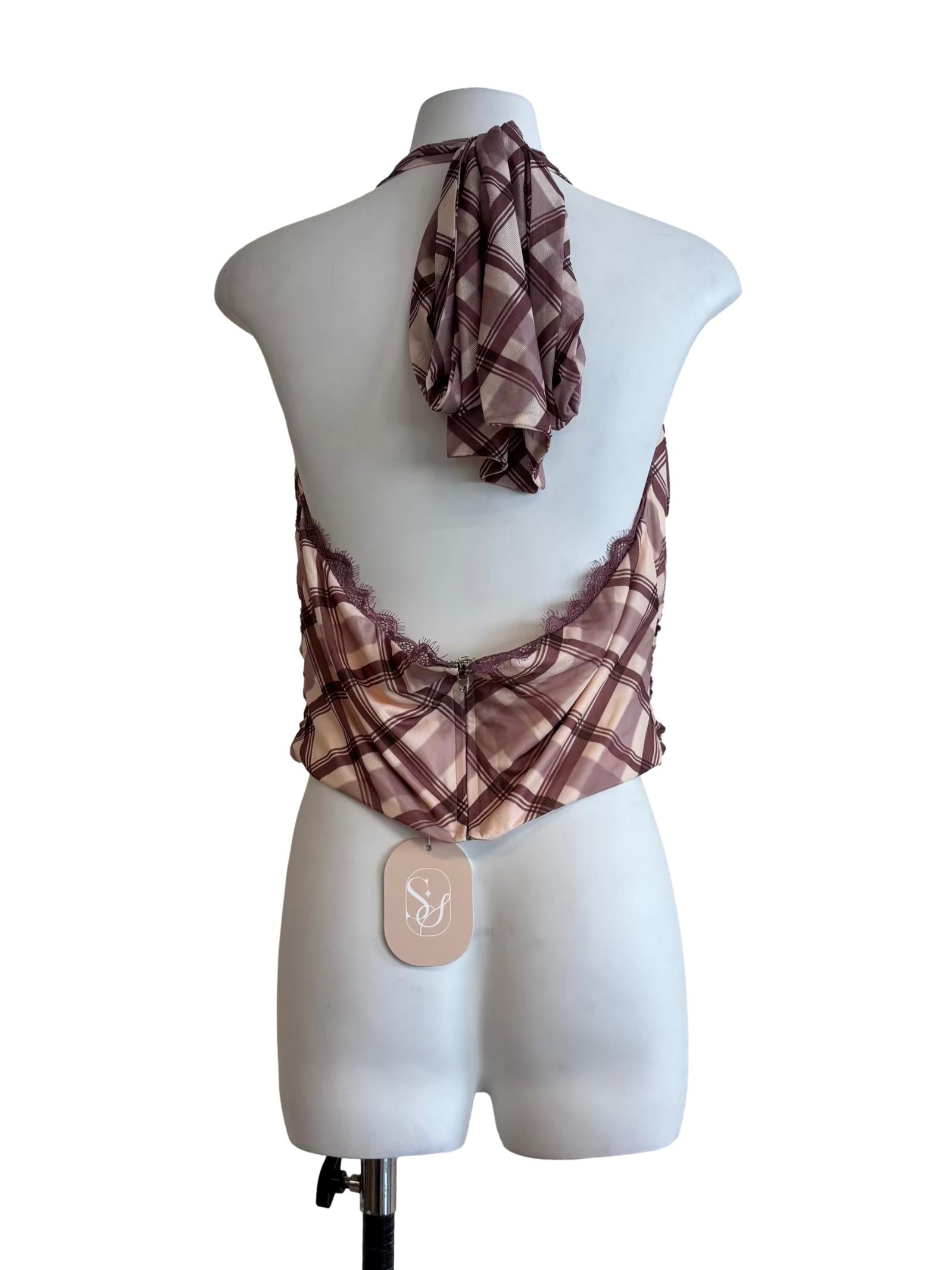 Rosewood Pink Checkered Halter Top