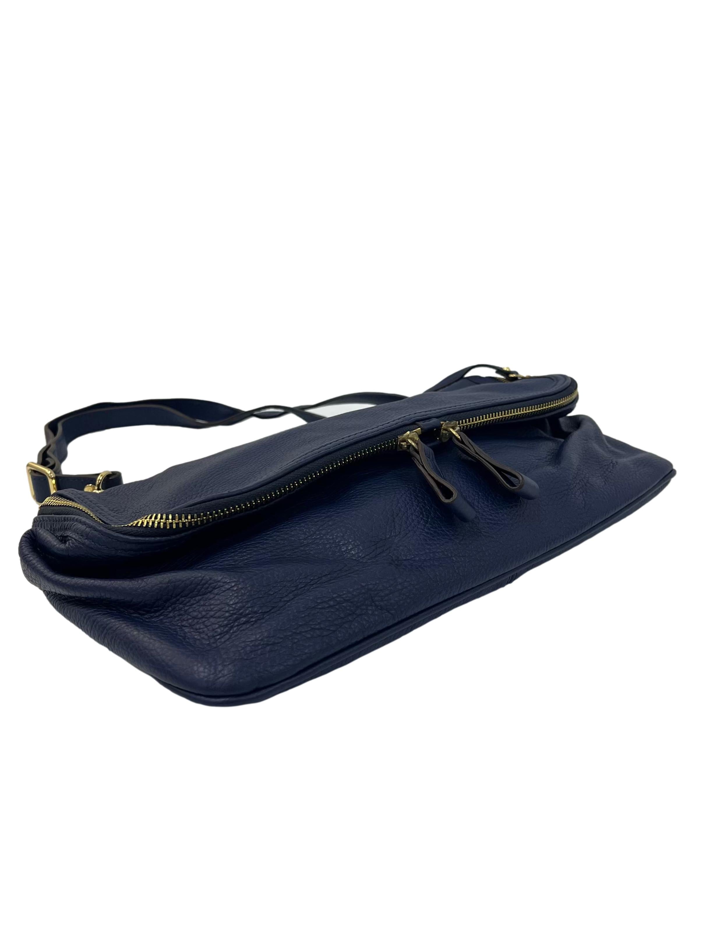 Navy Shoulder Leather Crossbody Bag