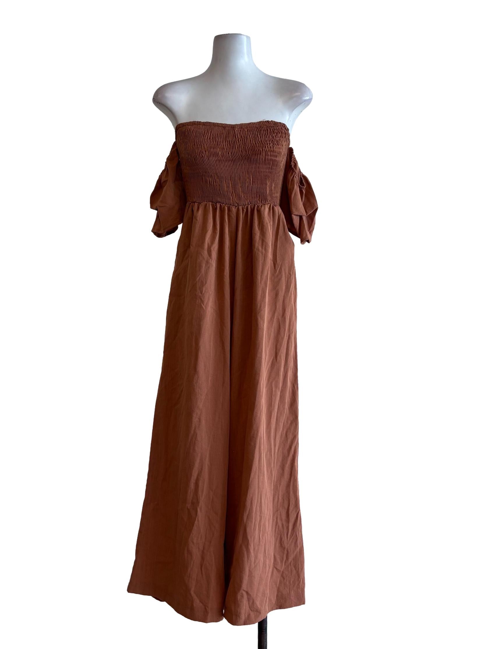 Cinnamon Strapless Smocked Bodice Jumpsuit