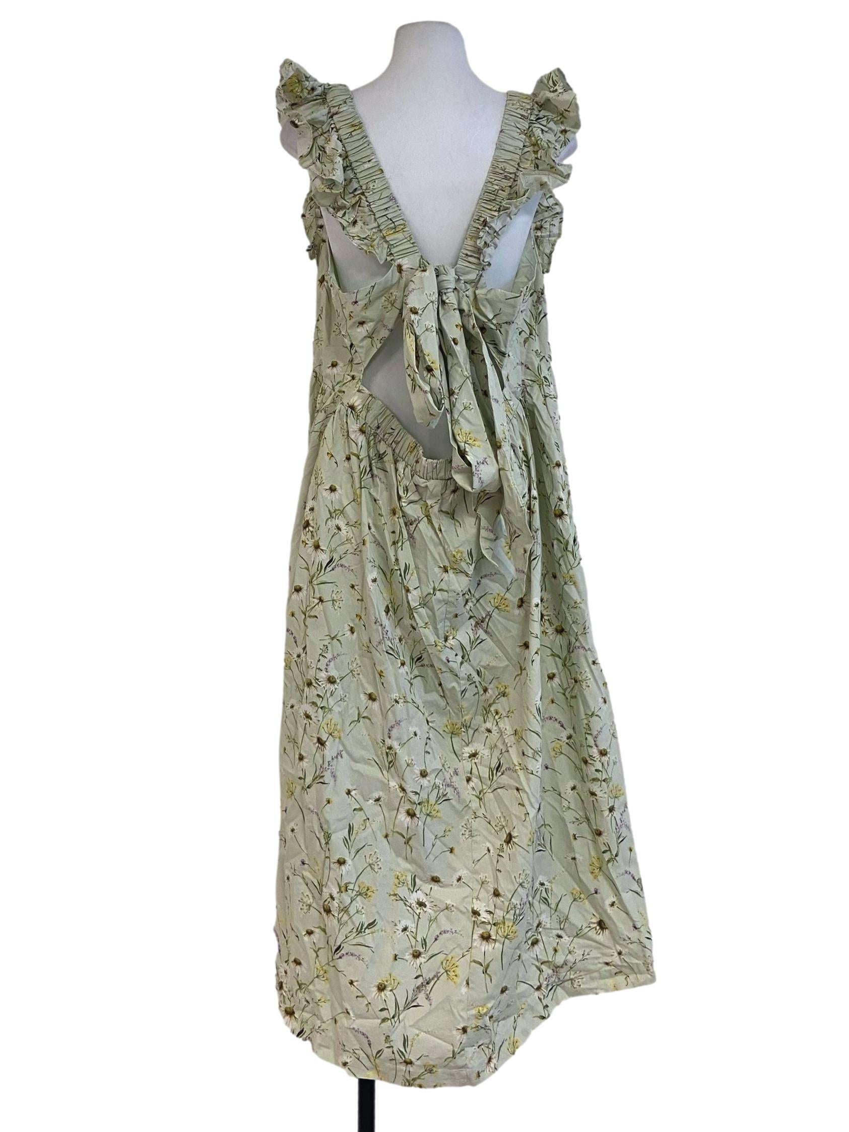 Olive Green Floral Apron Dress