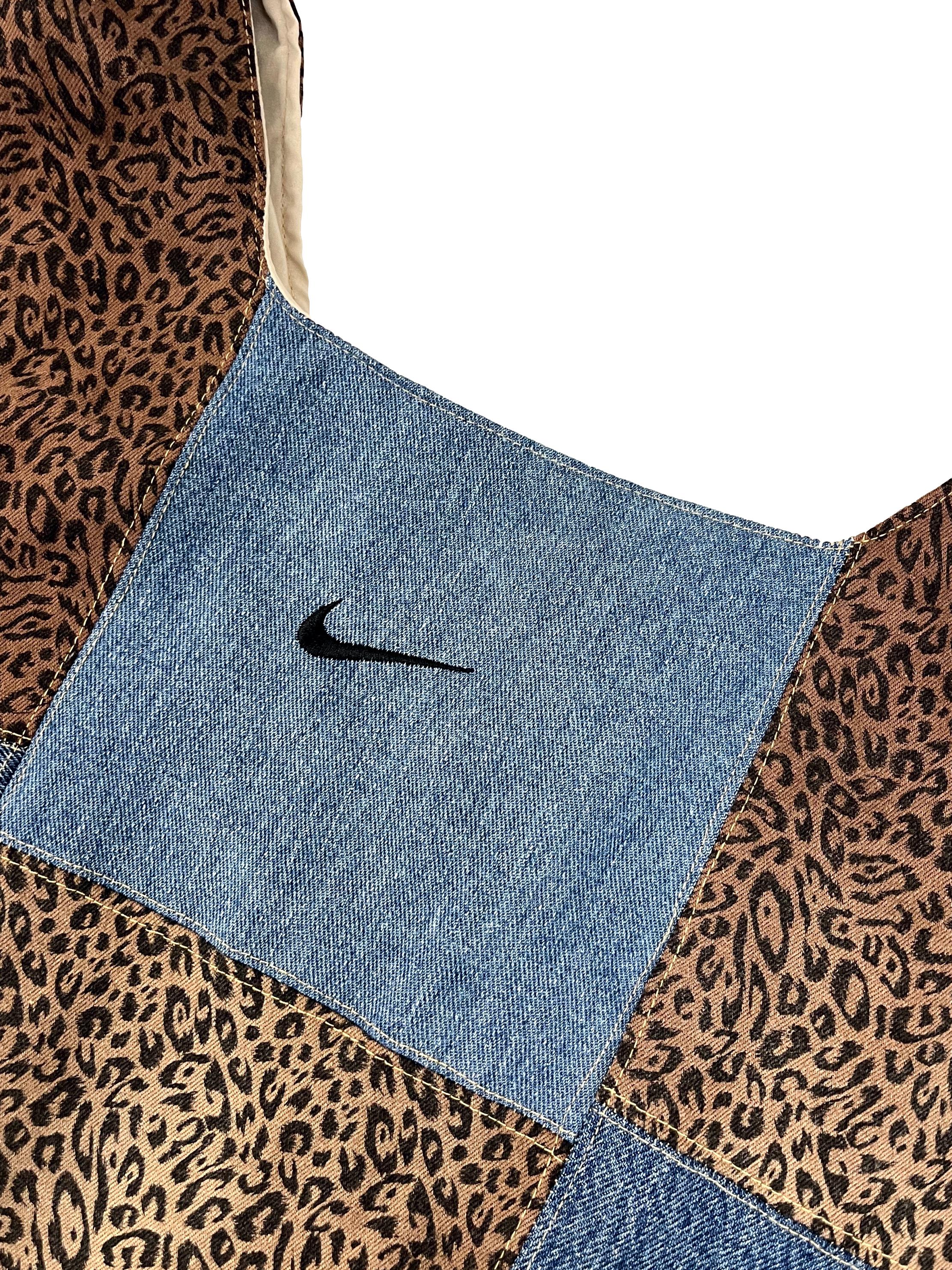 Brown Leopard Print Denim Reworked Shoulder Bag