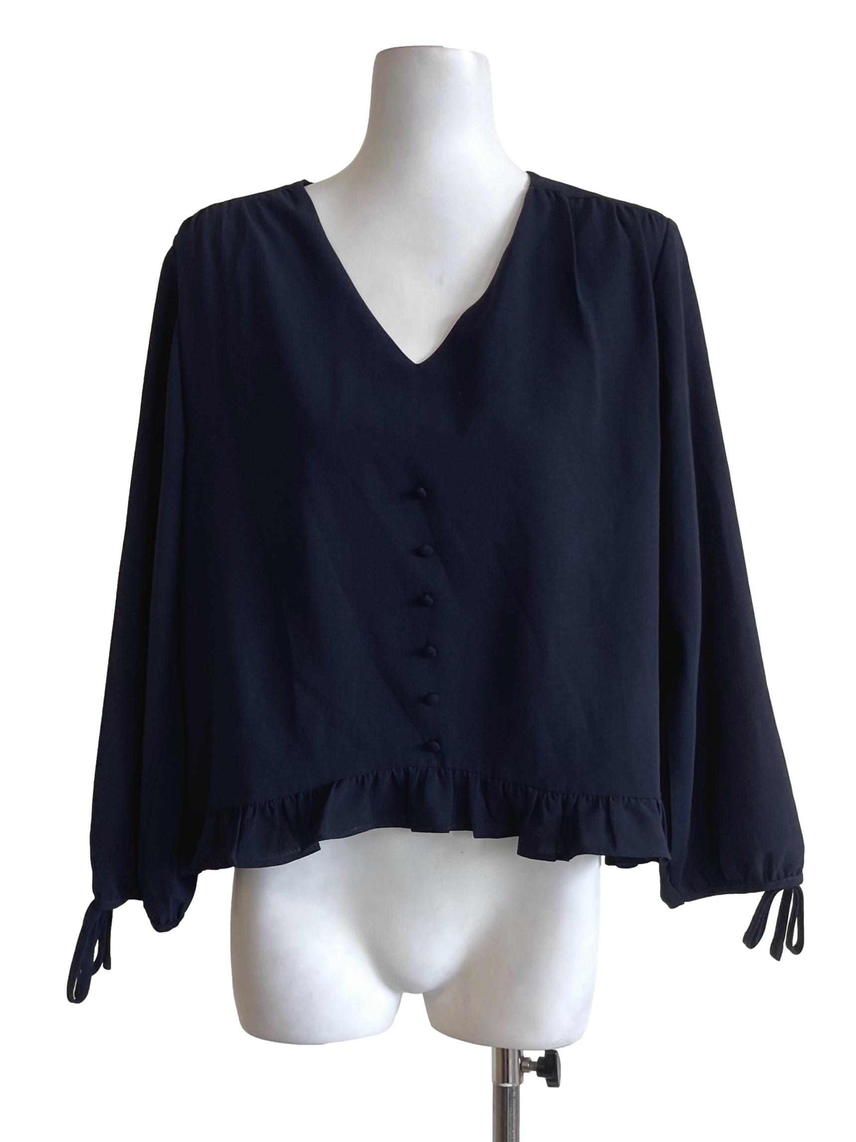 Navy Blue Buttoned Blouse