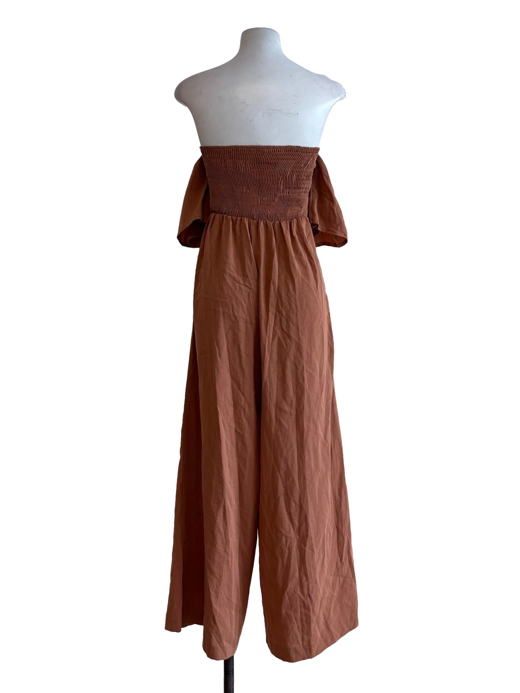 Cinnamon Strapless Smocked Bodice Jumpsuit