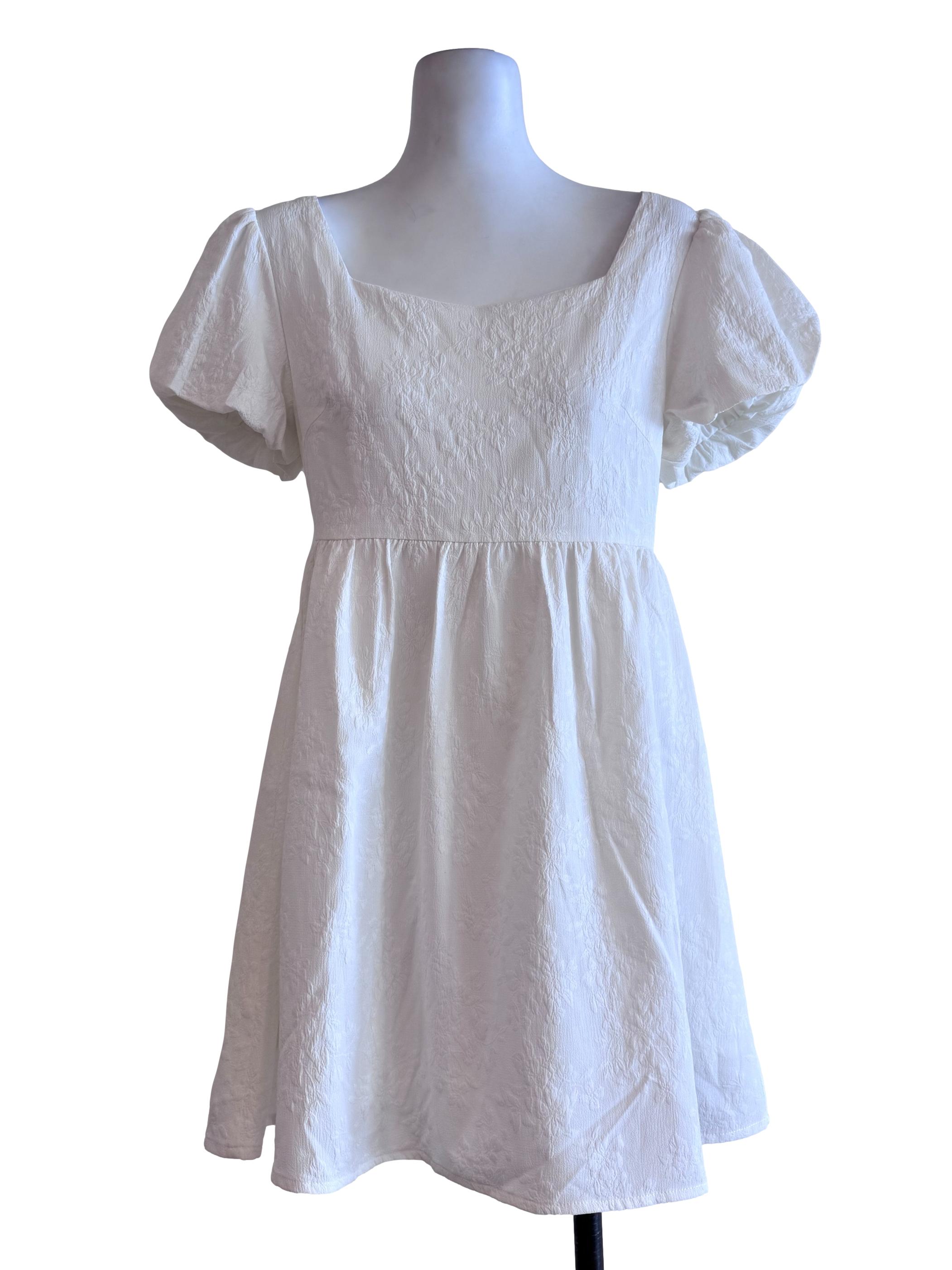 Chiffon White Floral Print Puff Sleeve Dress