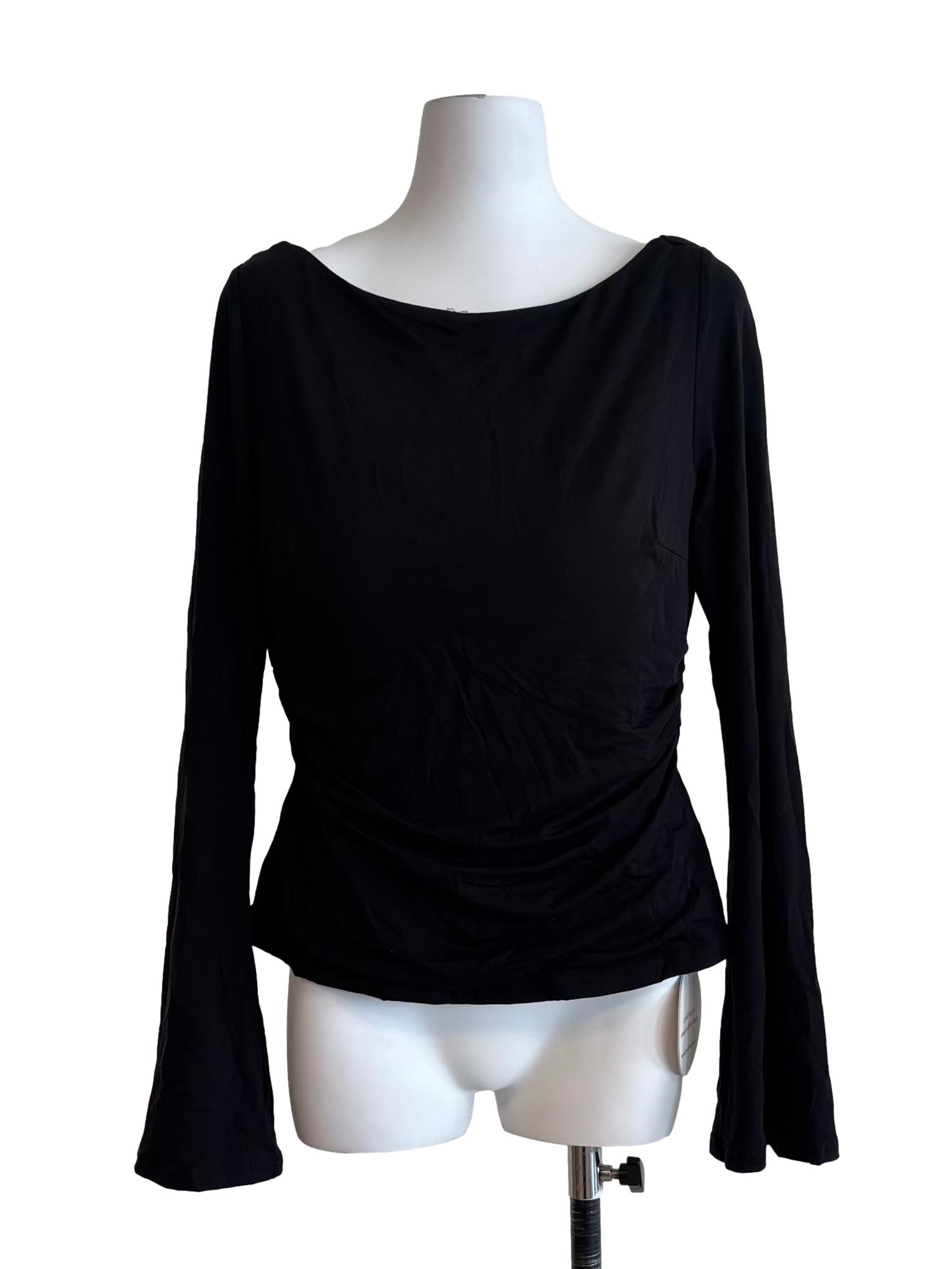 Rich Black Long Sleeve Back Lace Top