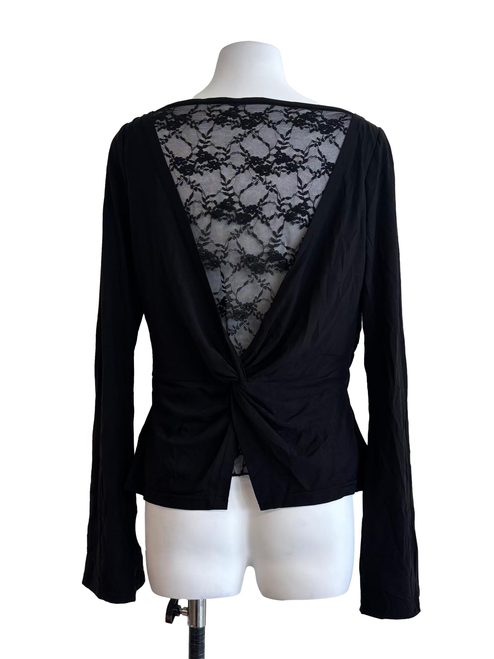 Rich Black Long Sleeve Back Lace Top