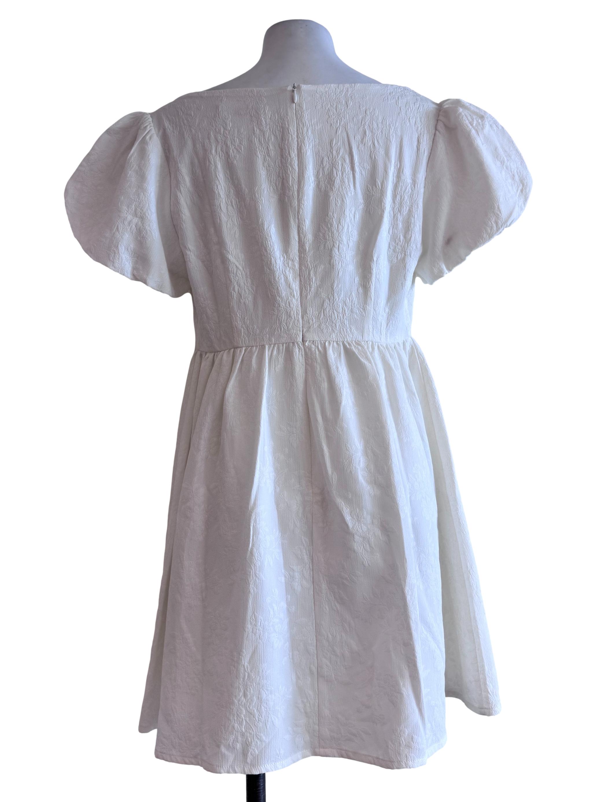 Chiffon White Floral Print Puff Sleeve Dress