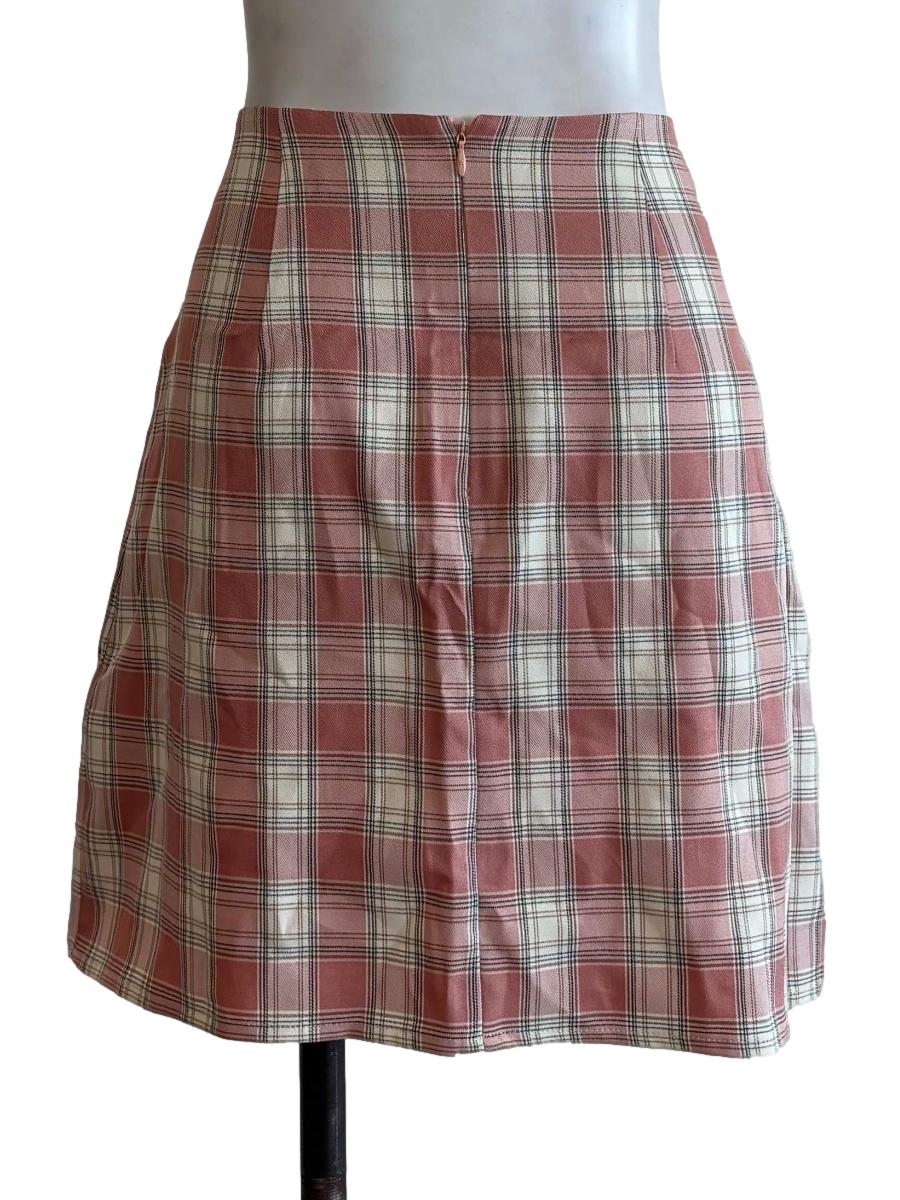 Peach Pink Plaid Mini Skirt