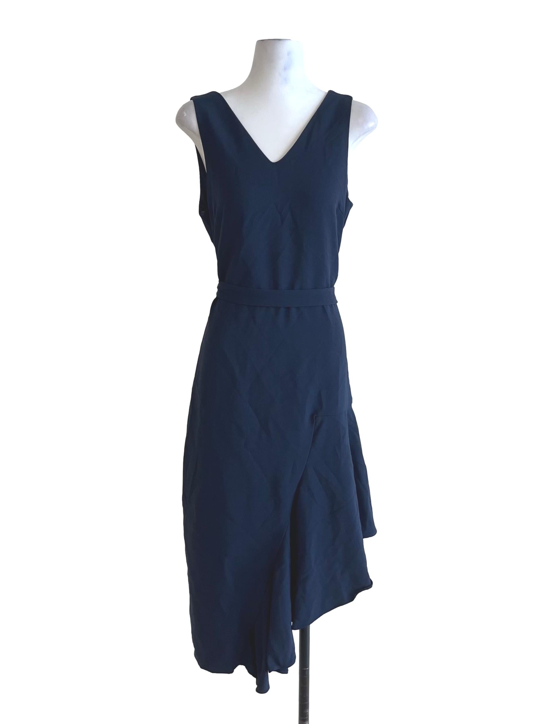 Navy Blue V-Neckline Sheath Dress