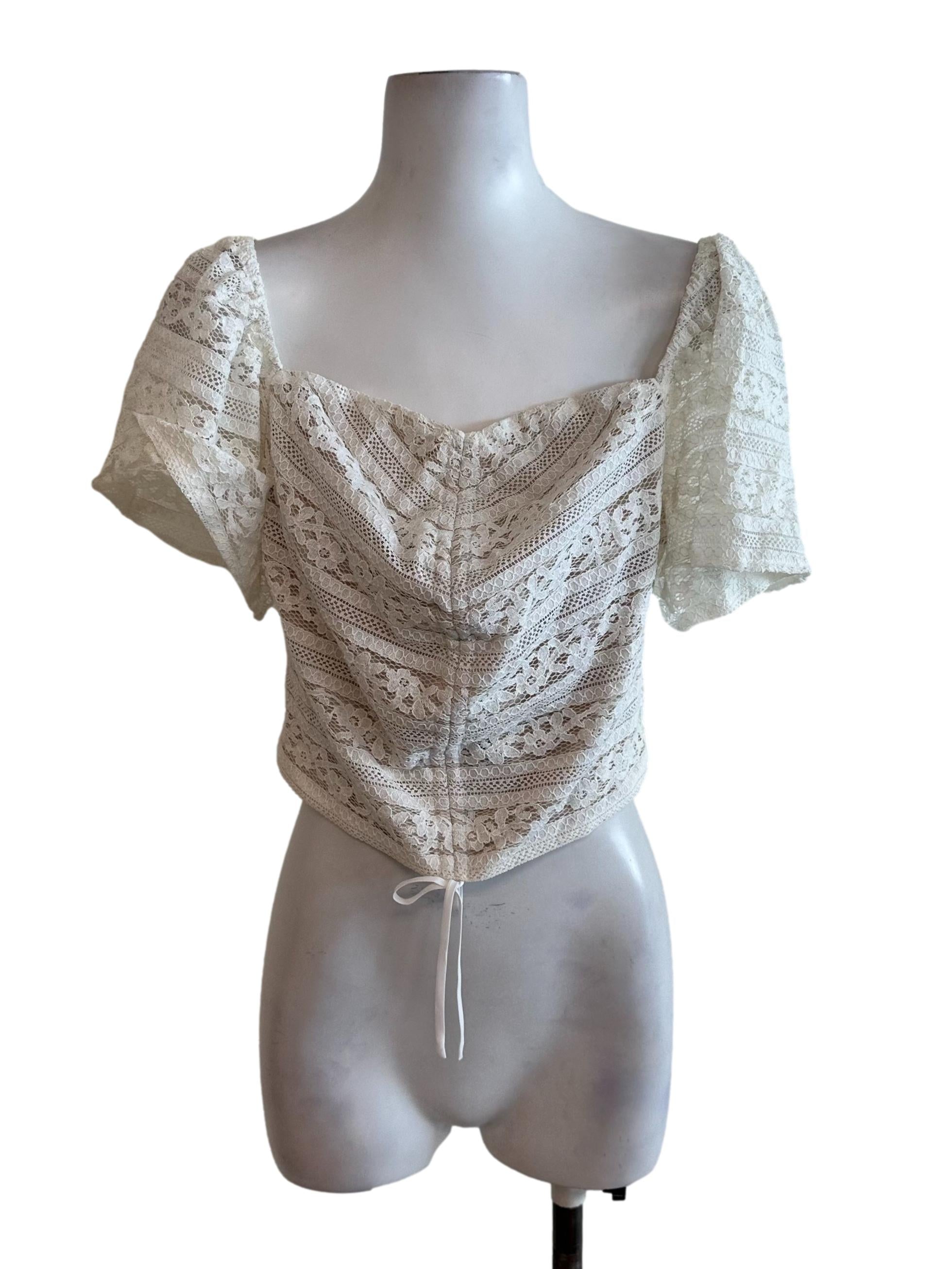 White Beige Lace Square Neck Top