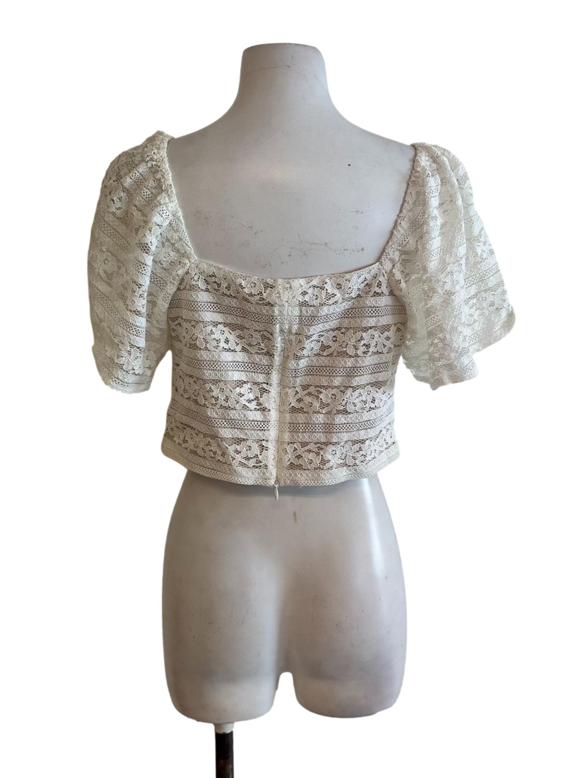 White Beige Lace Square Neck Top