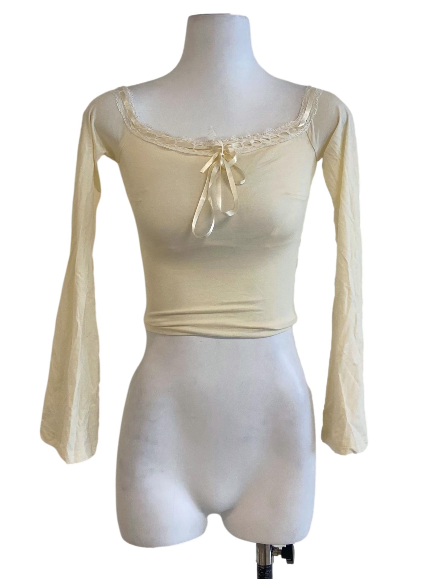 Banana Yellow Lace Long Sleeve Crop Top