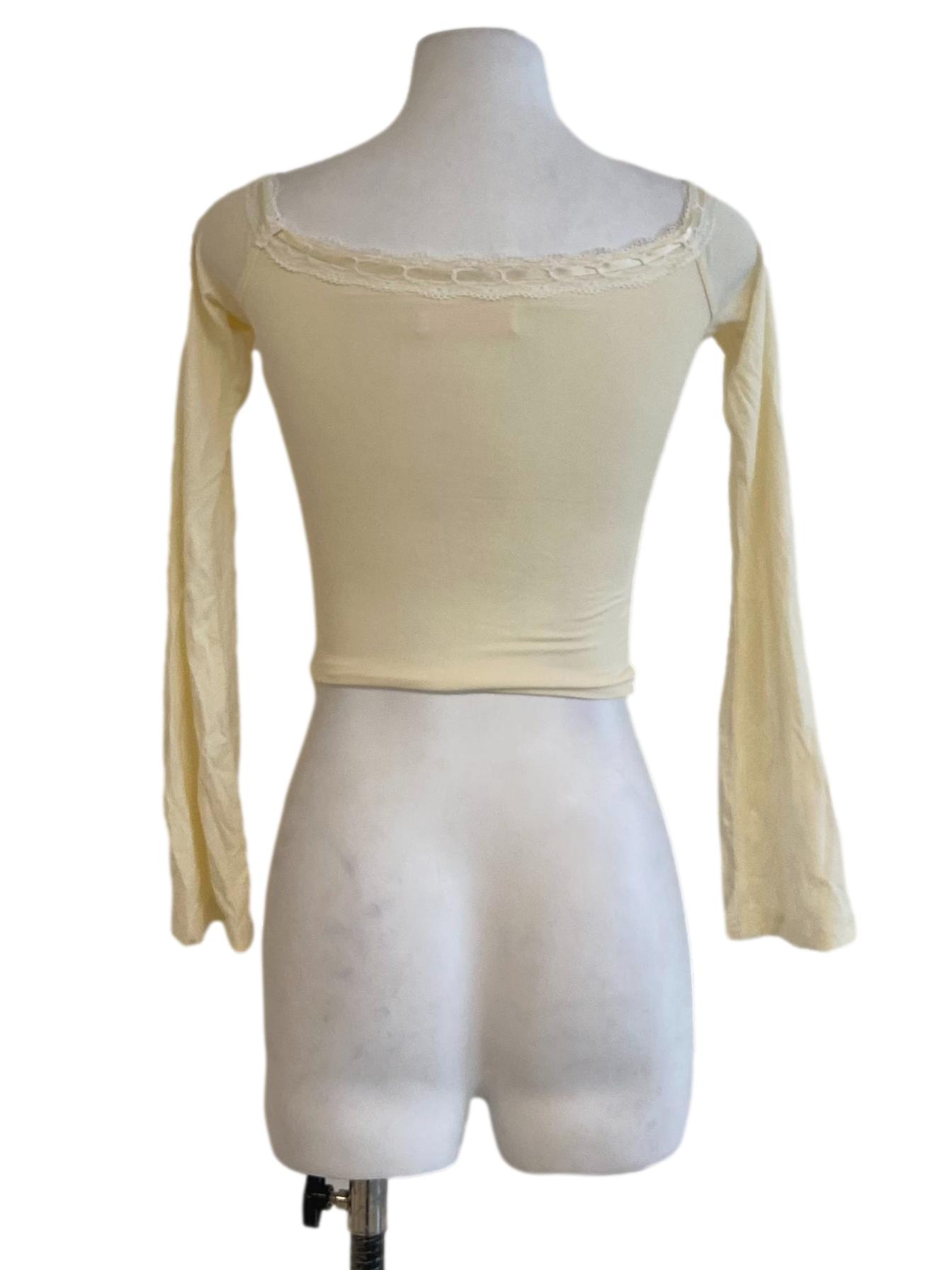 Banana Yellow Lace Long Sleeve Crop Top