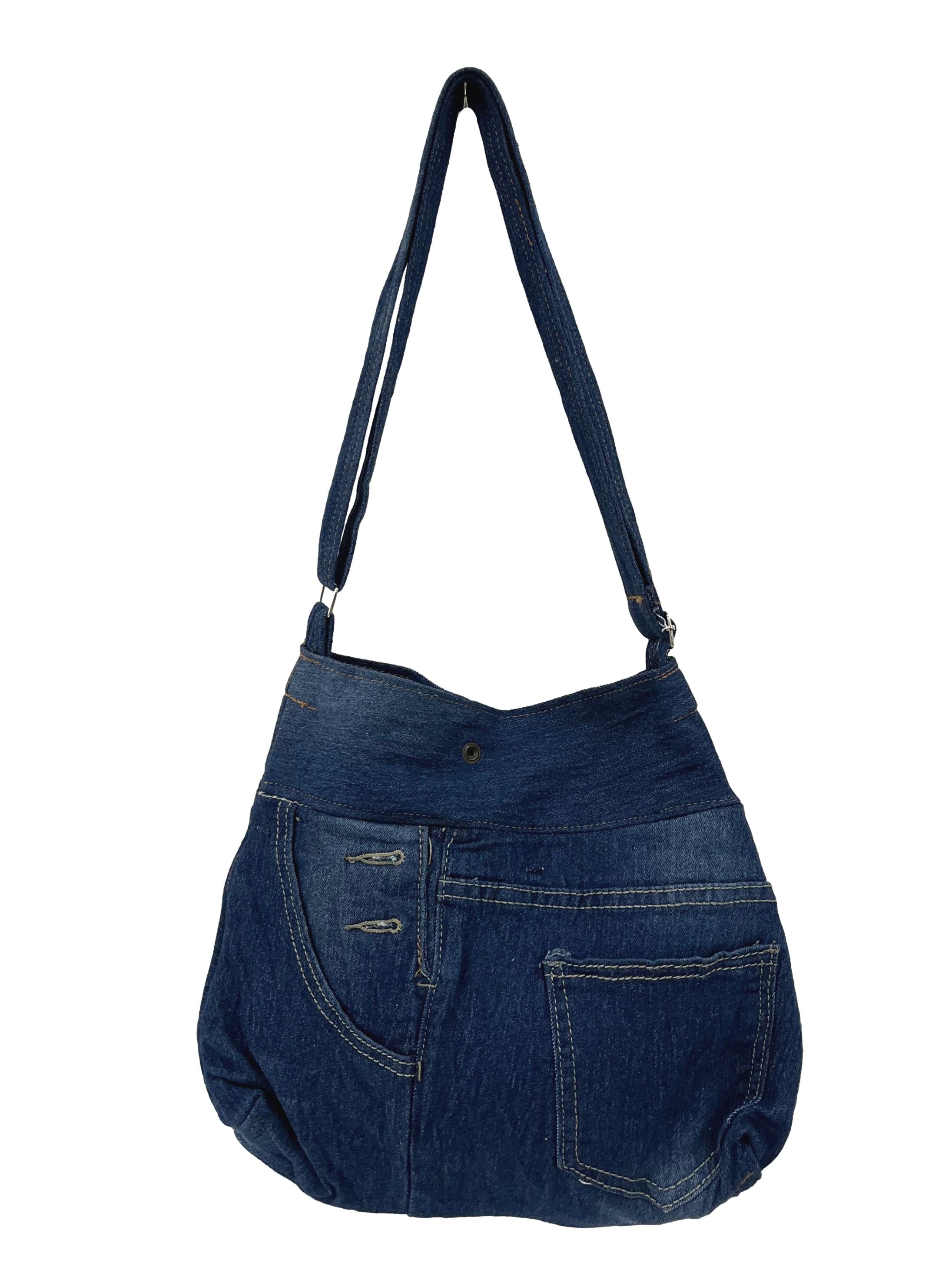 Dark Blue Denim Round Reworked Crossbody Bag