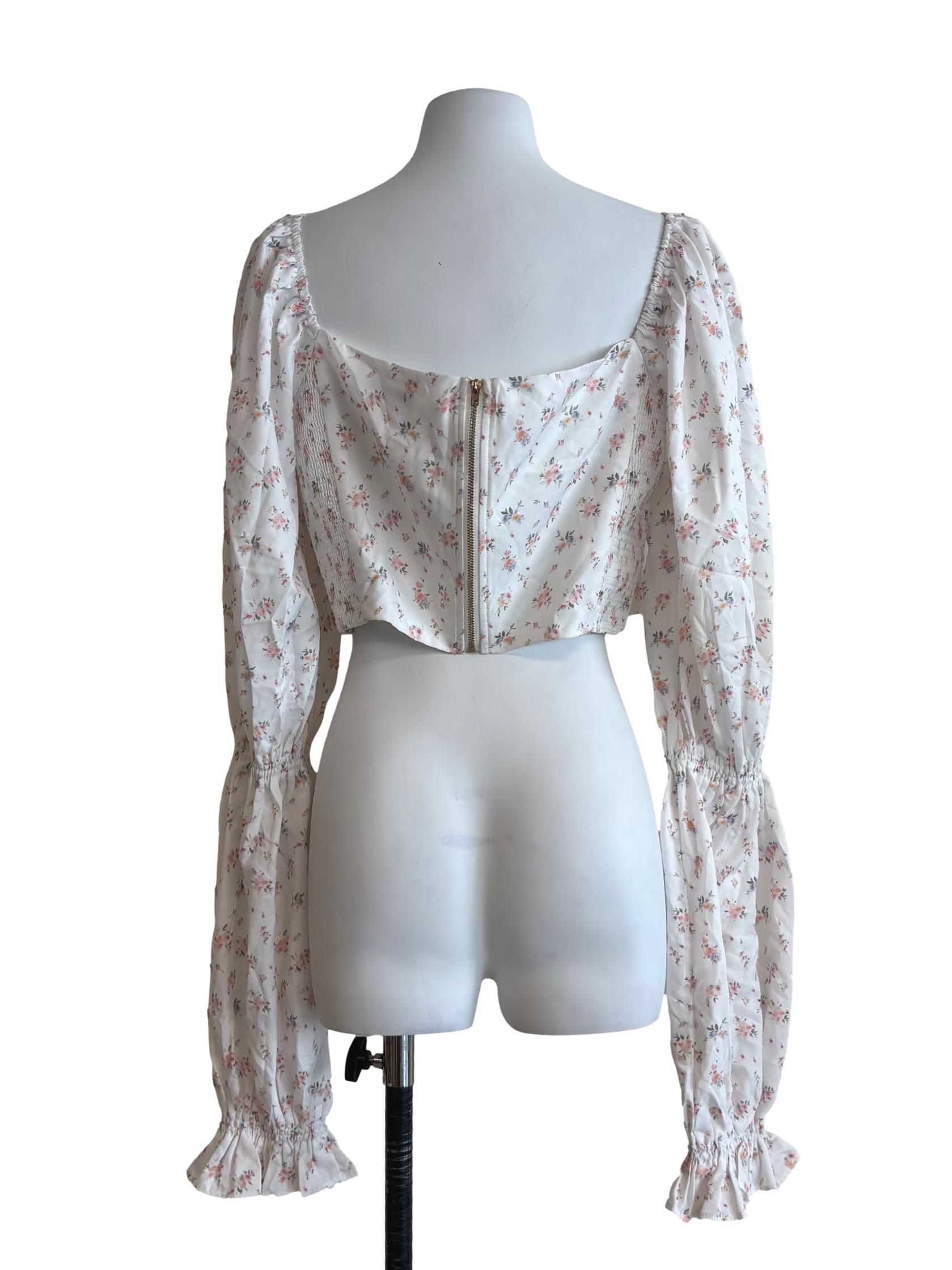 Powder White Floral Princess Crop Top