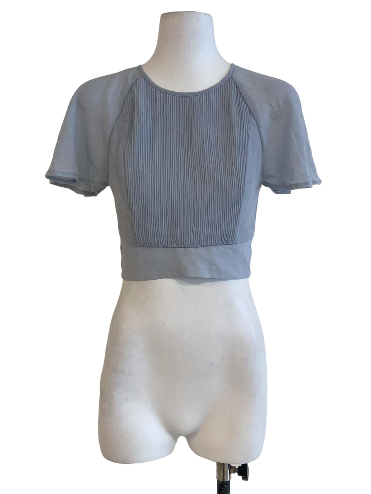 Blue Pleated Crop Top