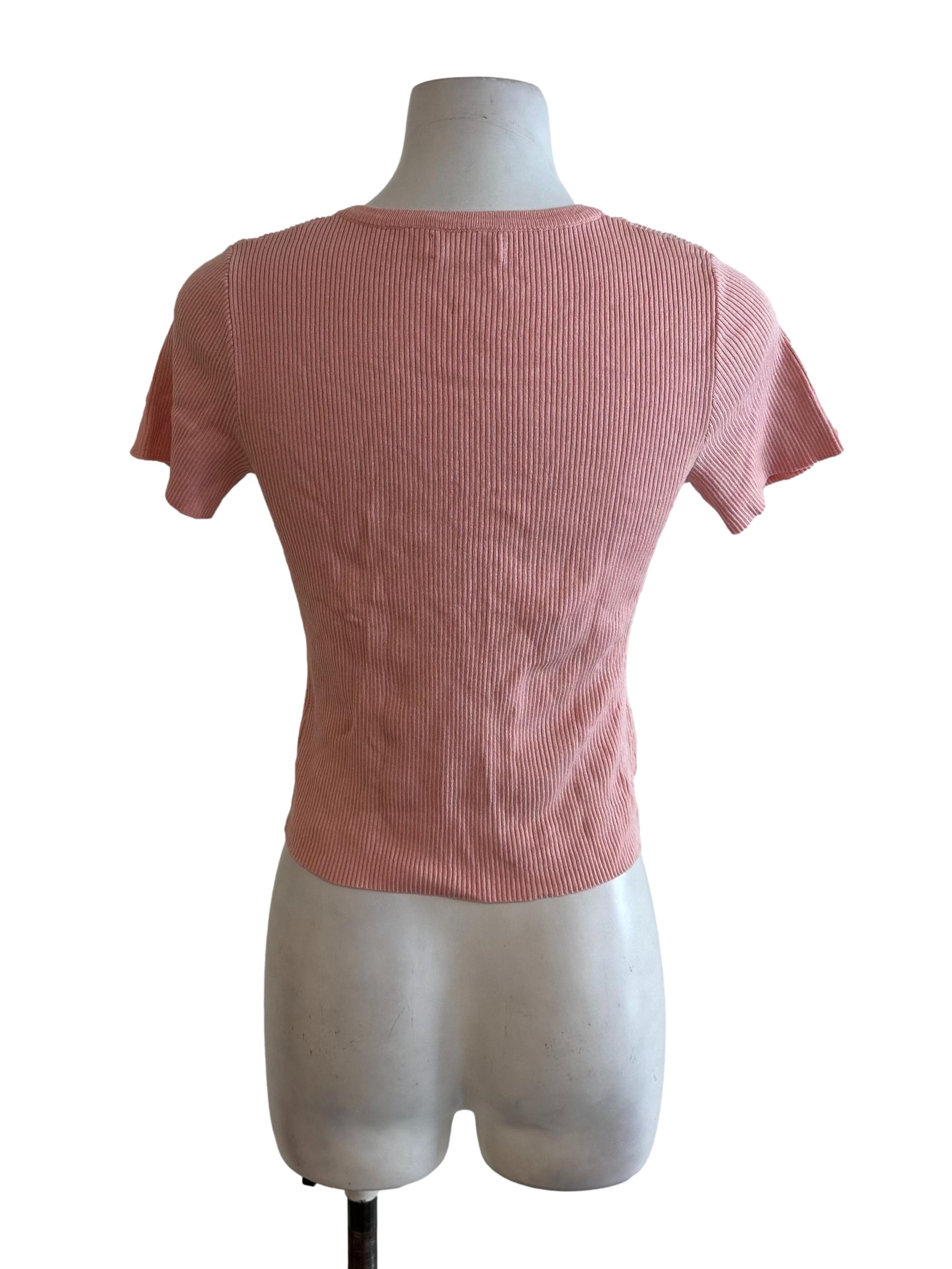 Light Pink V Neck Knit Button Top